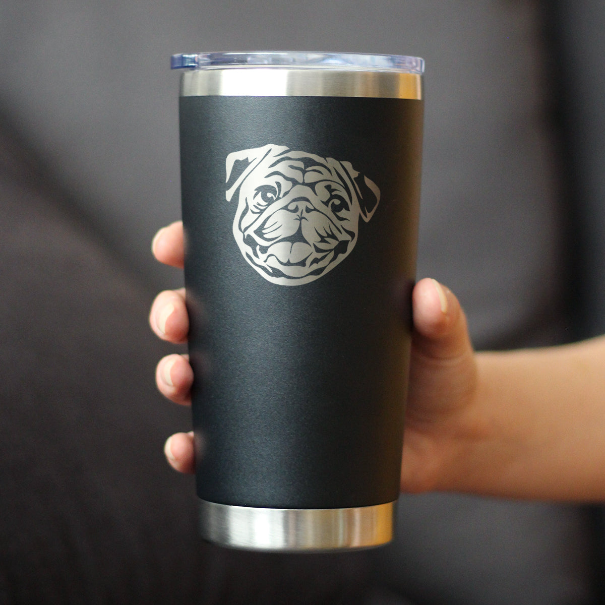 Pug - Insulated Coffee Tumbler Cup with Sliding Lid - Stainless Steel Insulated Mug - Cute Pug Themed Gift for Men and Women