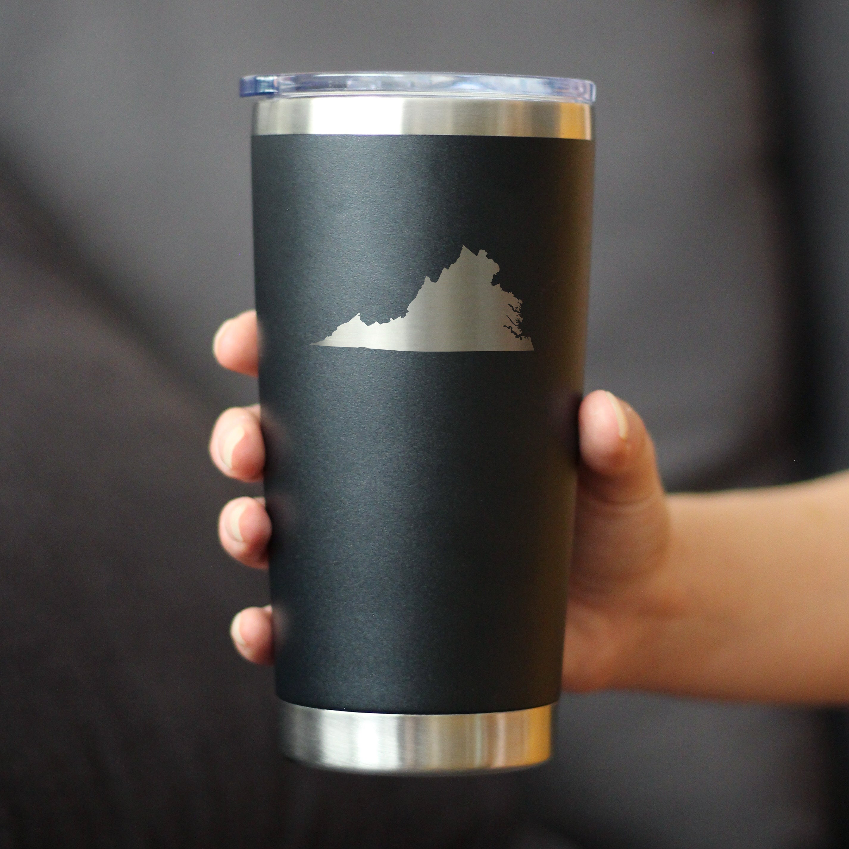 Virginia State Outline - Insulated Coffee Tumbler Cup with Sliding Lid - Stainless Steel Travel Mug - Virginia Gifts for Women and Men Virginians