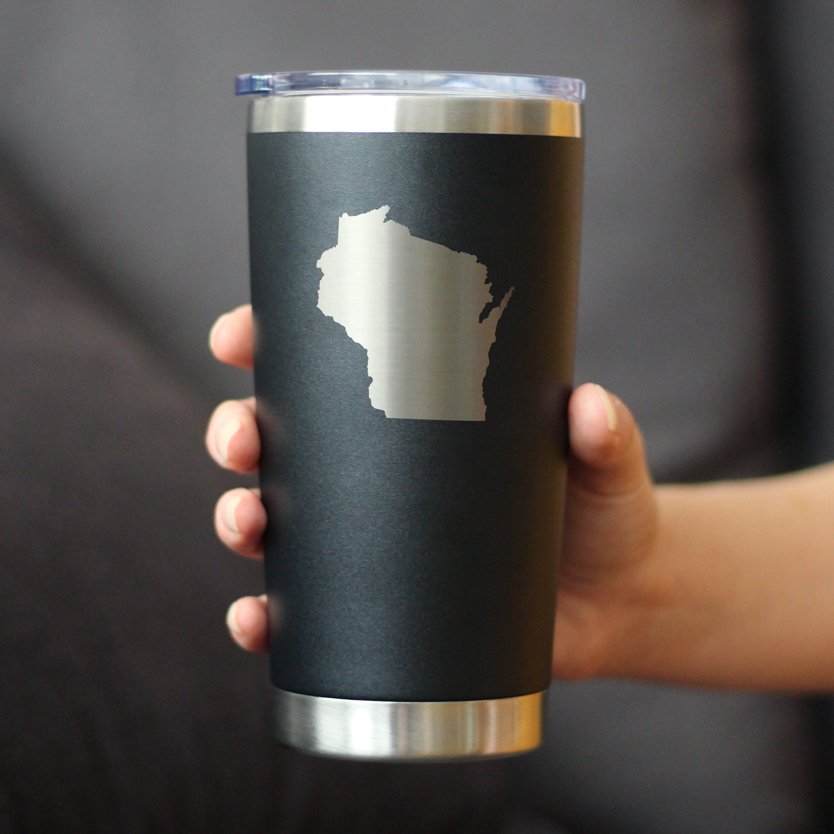 Wisconsin State Outline - Insulated Coffee Tumbler Cup with Sliding Lid - Stainless Steel Travel Mug - Wisconsin Gifts for Women and Men