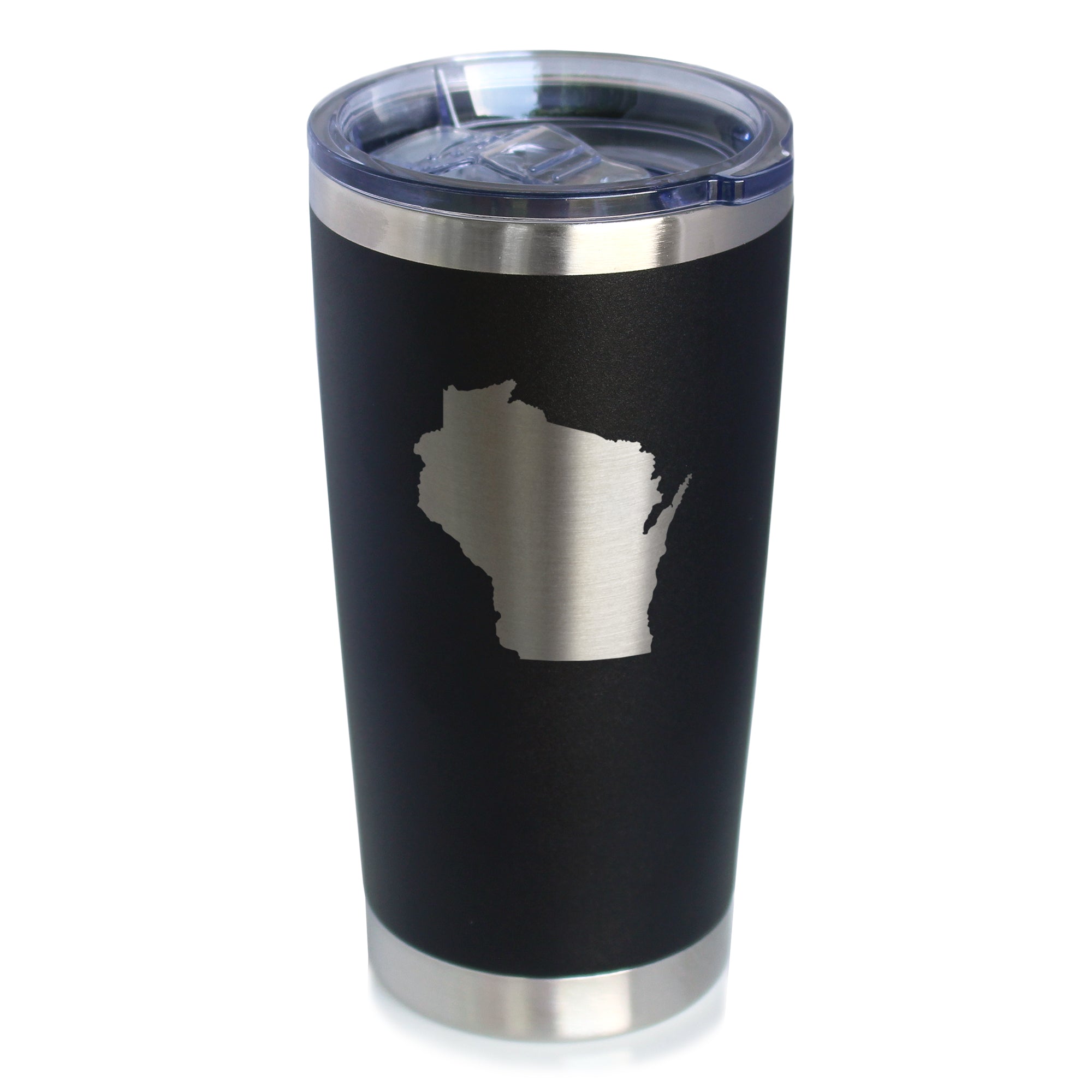 Wisconsin State Outline - Insulated Coffee Tumbler Cup with Sliding Lid - Stainless Steel Travel Mug - Wisconsin Gifts for Women and Men