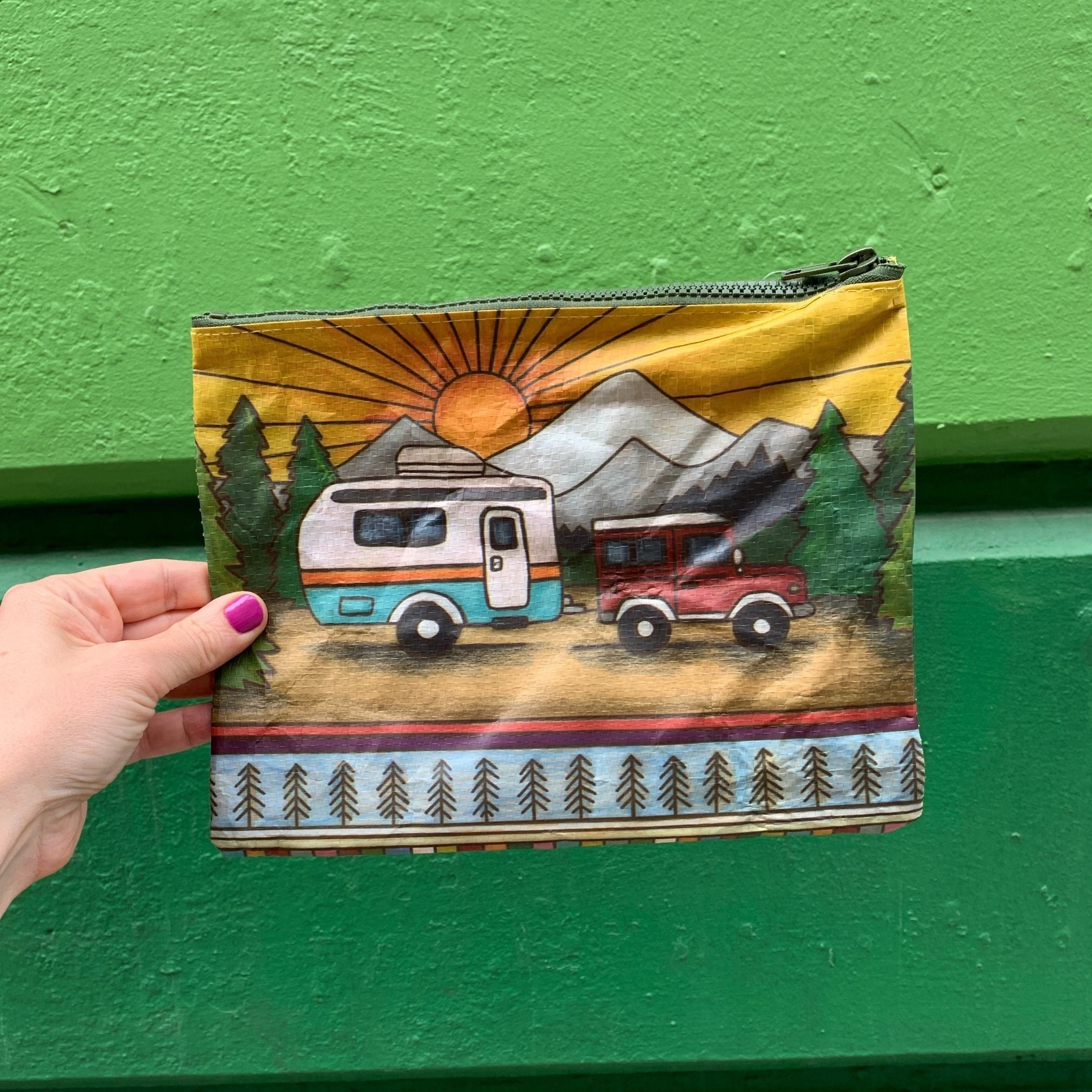 Camper Zipper Pouch | Camping Themed Purse Pencil Case Organizer | 9.50" x 7"