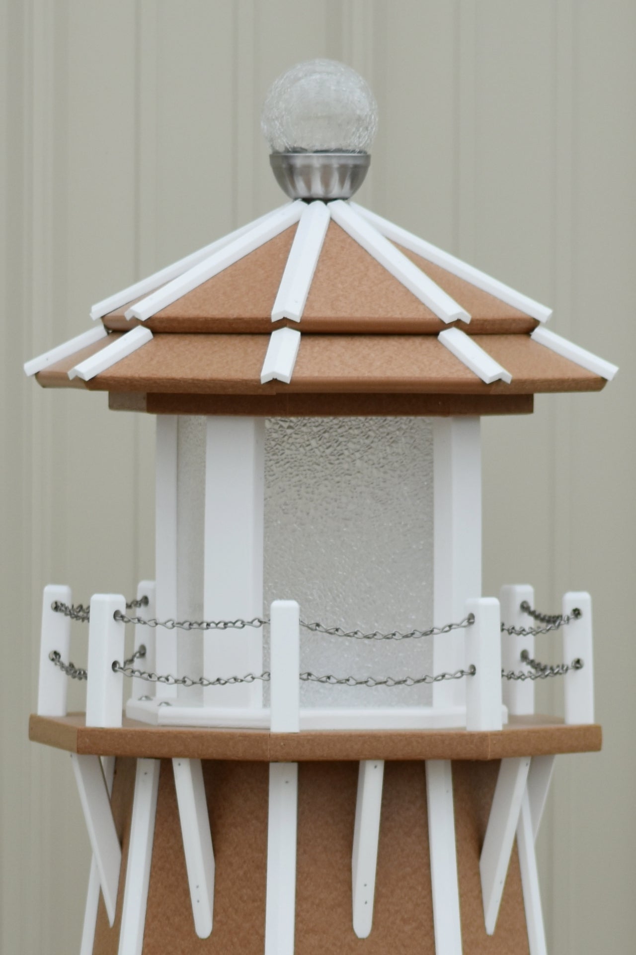 4 ft. Octagon Solar and Electric Powered Poly Lawn Lighthouses, Carmel/white trim