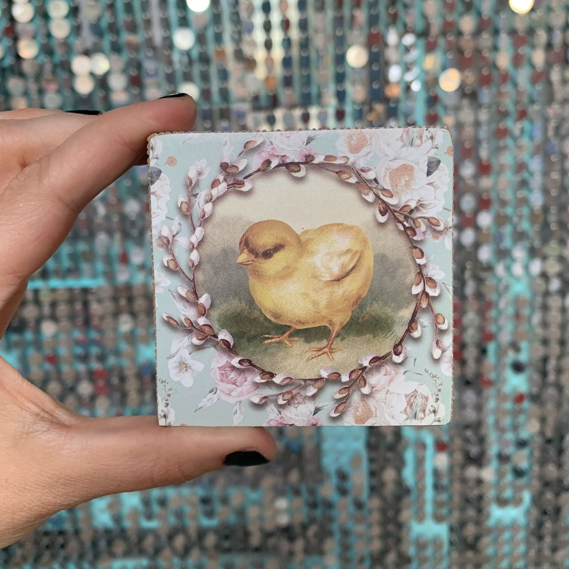 Chick Vintage Wooden Block Sign | Square Easter Spring Wall Desk Decor | 3" x 3"