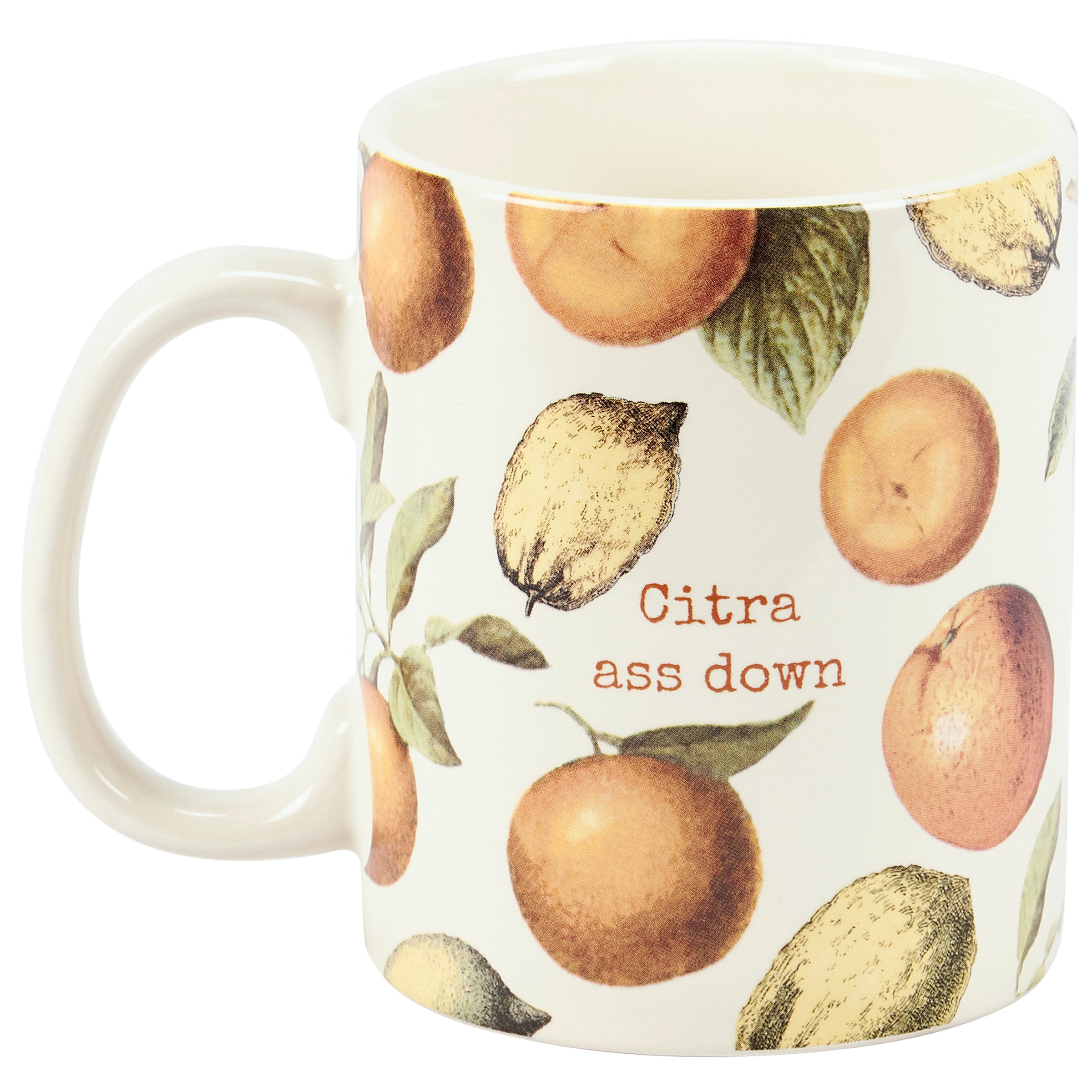 Citra Ass Down Mug in Citrus Vintage Design | Stoneware Coffee Tea Cup | 20 oz