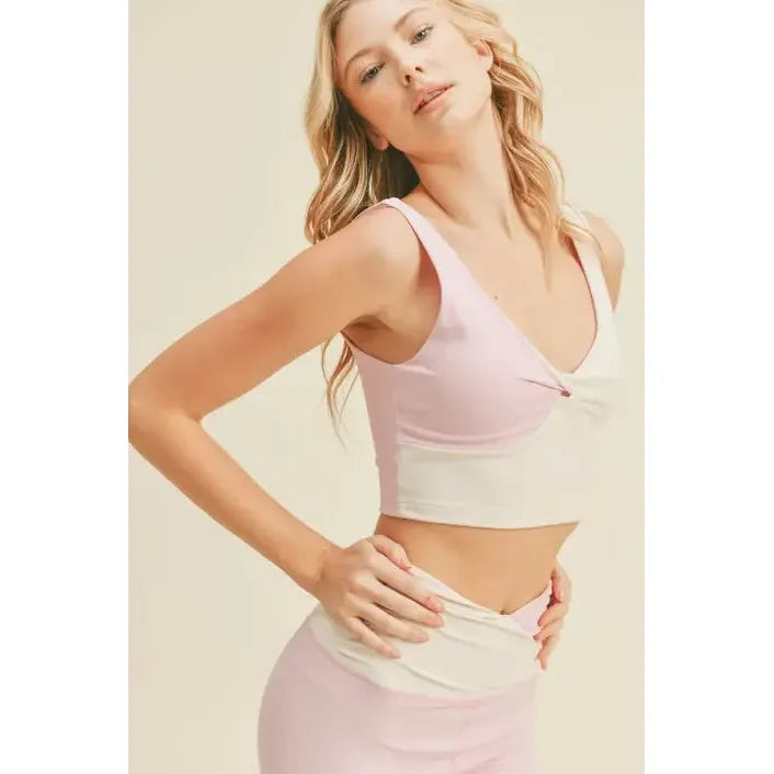 Color Block Front-Twist Top & Leggings Set in Black or Pink [Sizes S-L]