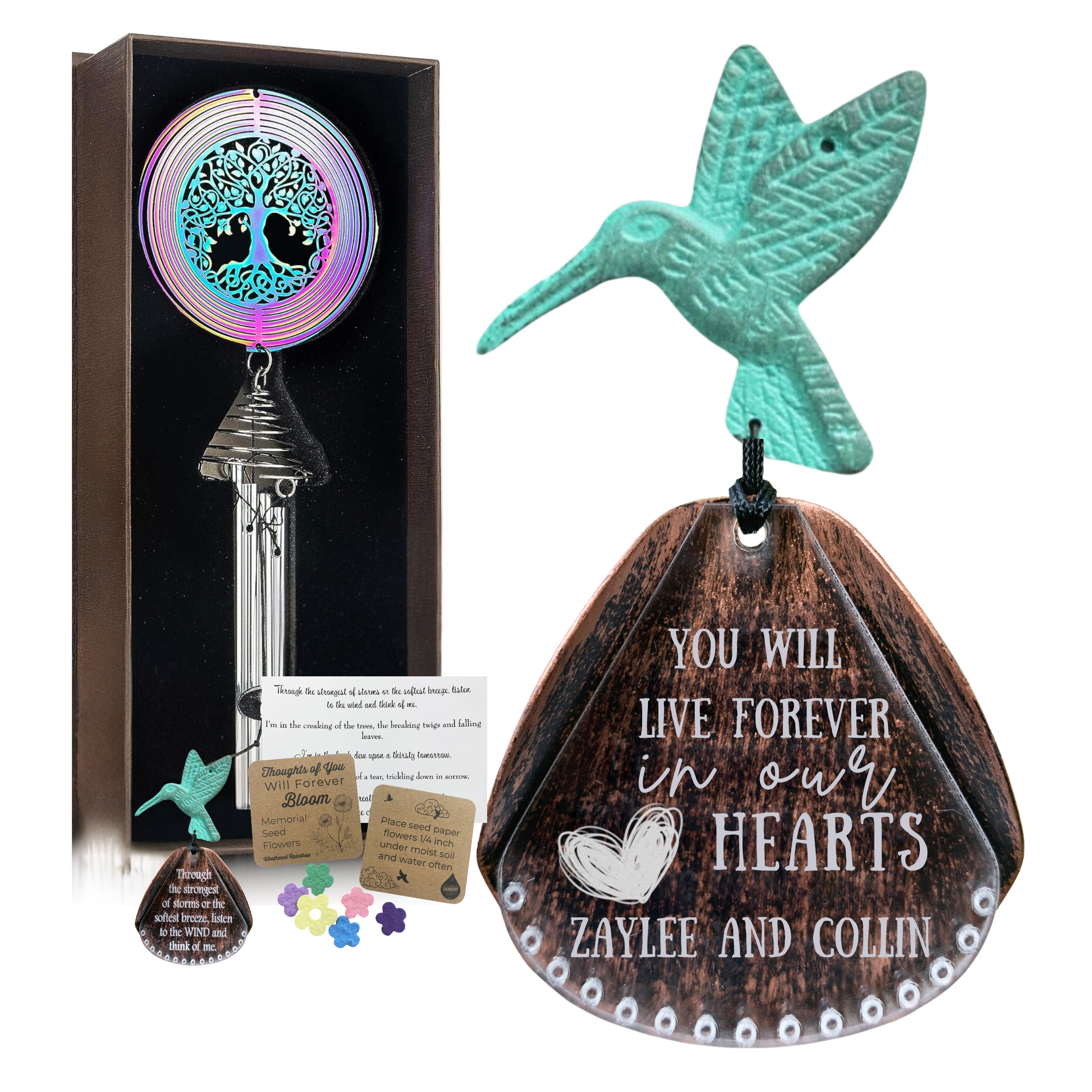 Hummingbird Memorial Wind Chime Gifts in Memory after a Loss of a Loved One-Sympathy Gifts for the Remembrance of a Mother, Daughter, Grandma or Friend