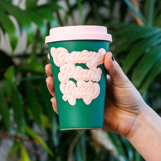 Bamboo To Go Coffee Cup with House Plants Pattern