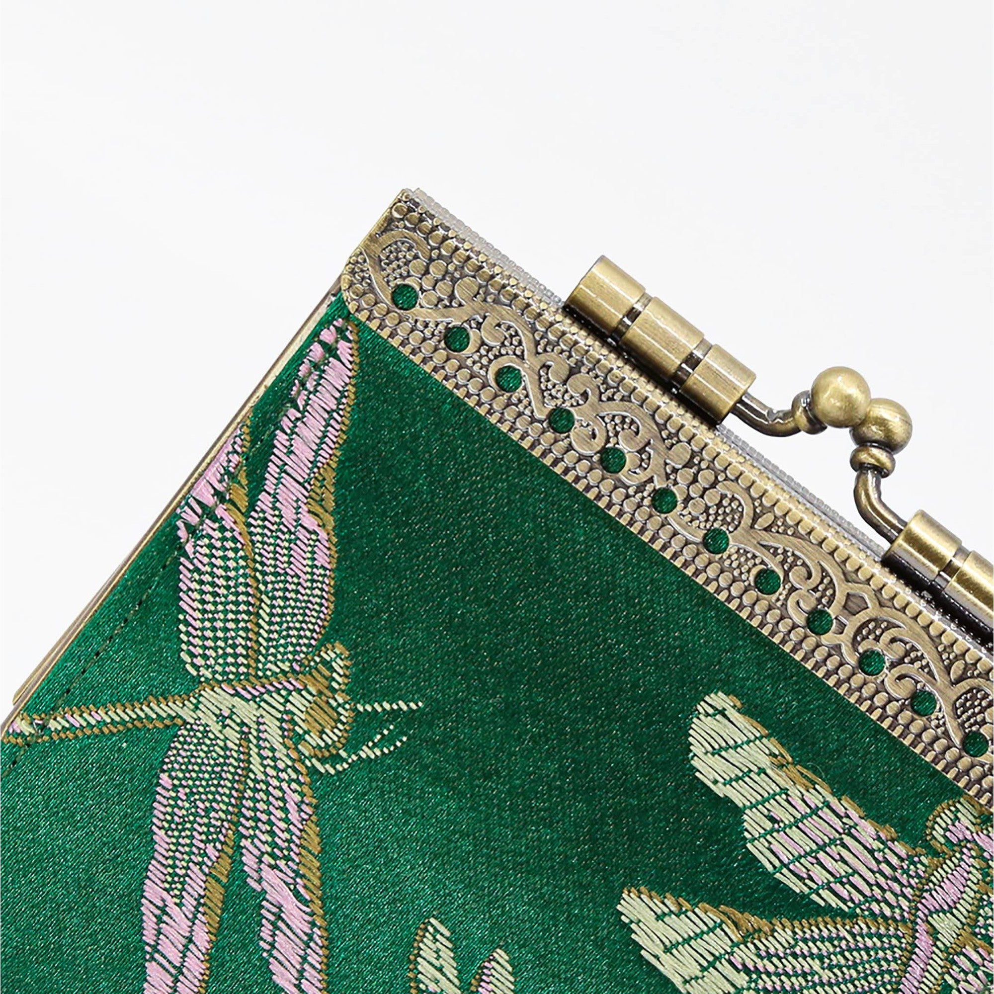 Credit Card Holder in Dark Green Dragonfly Brocade | 10 Slots | RFID Blocking