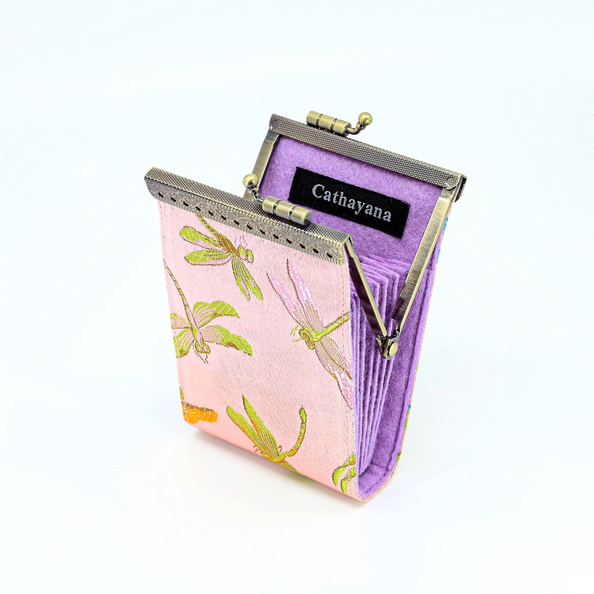 Credit Card Holder in Light Pink Dragonfly Brocade | 10 Slots | RFID Blocking