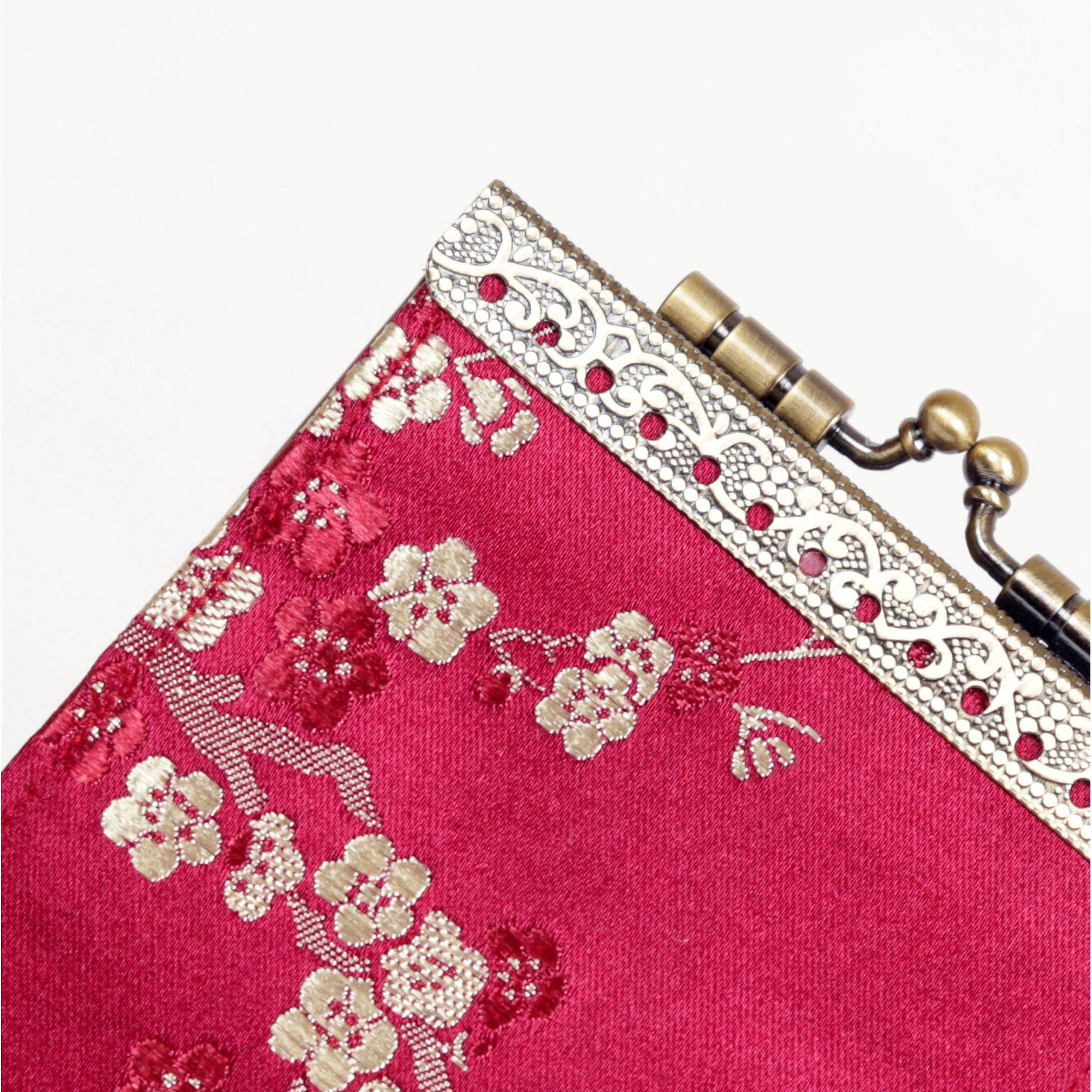 Credit Card Holder in Red Gold Cherry Blossom Brocade | 10 Slots | RFID Blocking