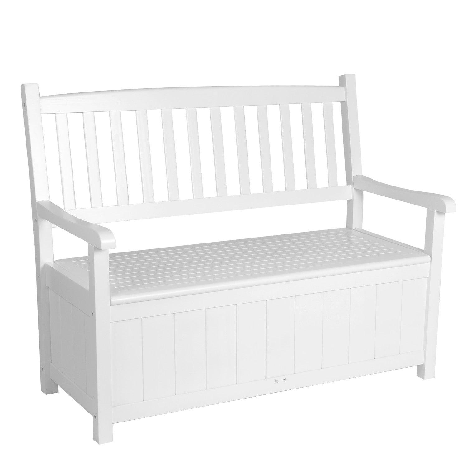 Outdoor Wooden Storage Bench with Large Deck Box for Patio Garden Porch, White