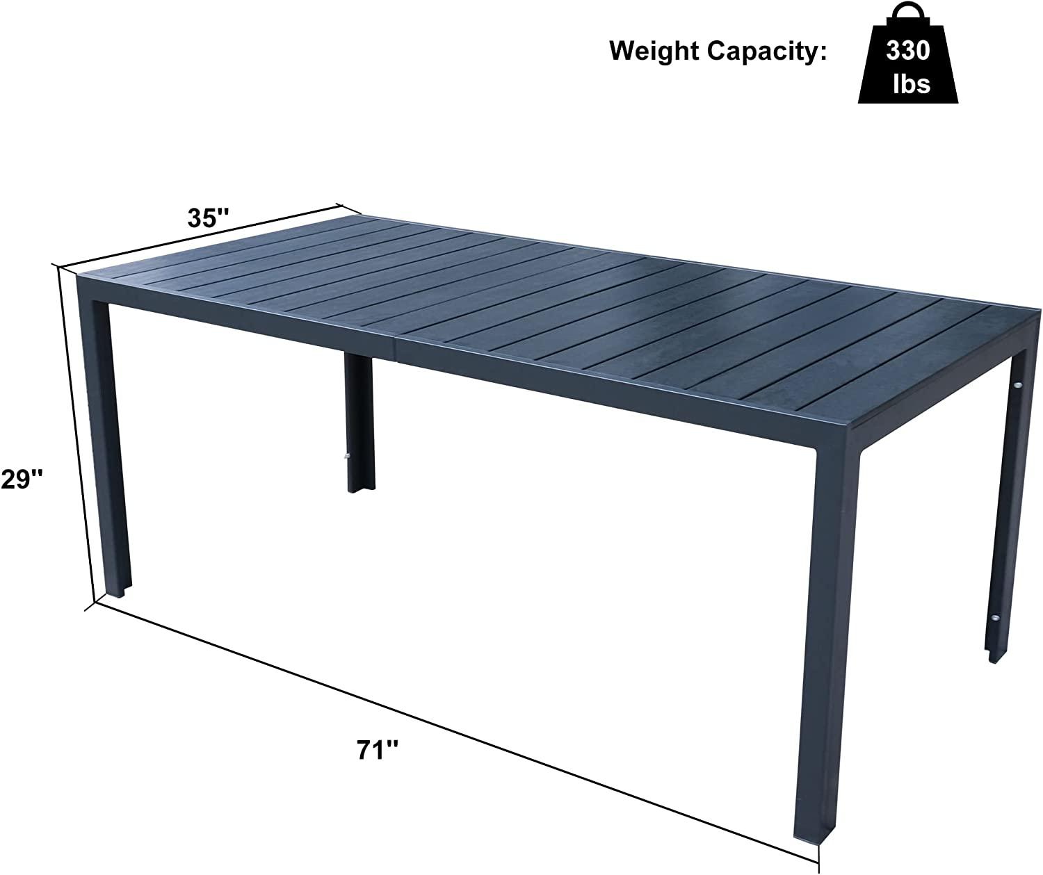 Heavy Duty Patio Outdoor Dining Table for 8 Person, 71" Aluminum Frame Rectangle Table, Black