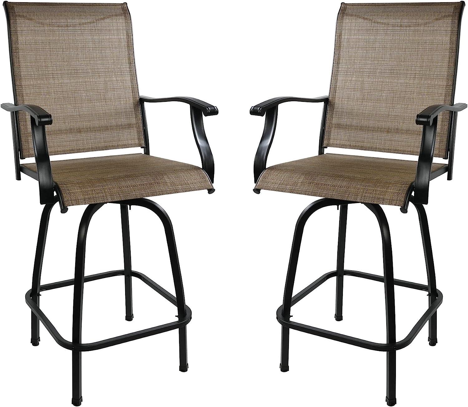 2 Pcs Outdoor  Swivel Bar Stools, Height Patio Bar Chair with High Back, Armrest & Breathable Textilene Fabric