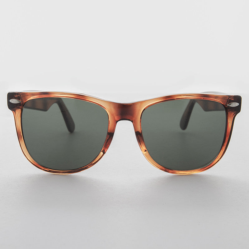 Big Classic Square Tortoise Vintage Sunglass with Glass Lens - Draper