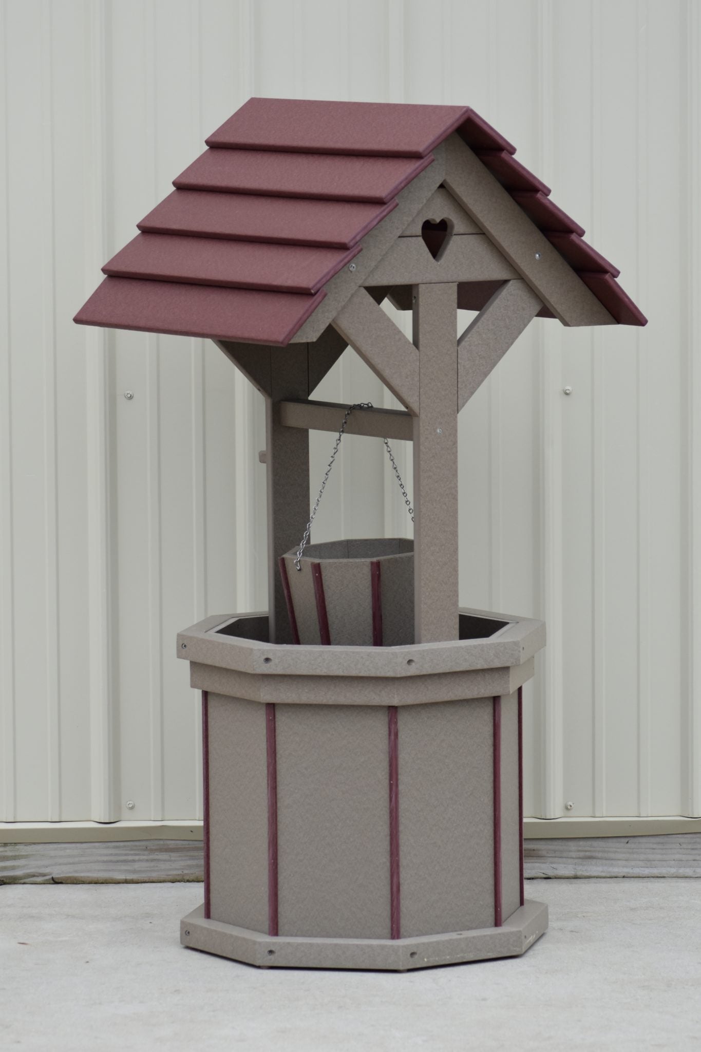 4 ft. Poly Wishing Well with Planter Bucket, Clay and Cherry