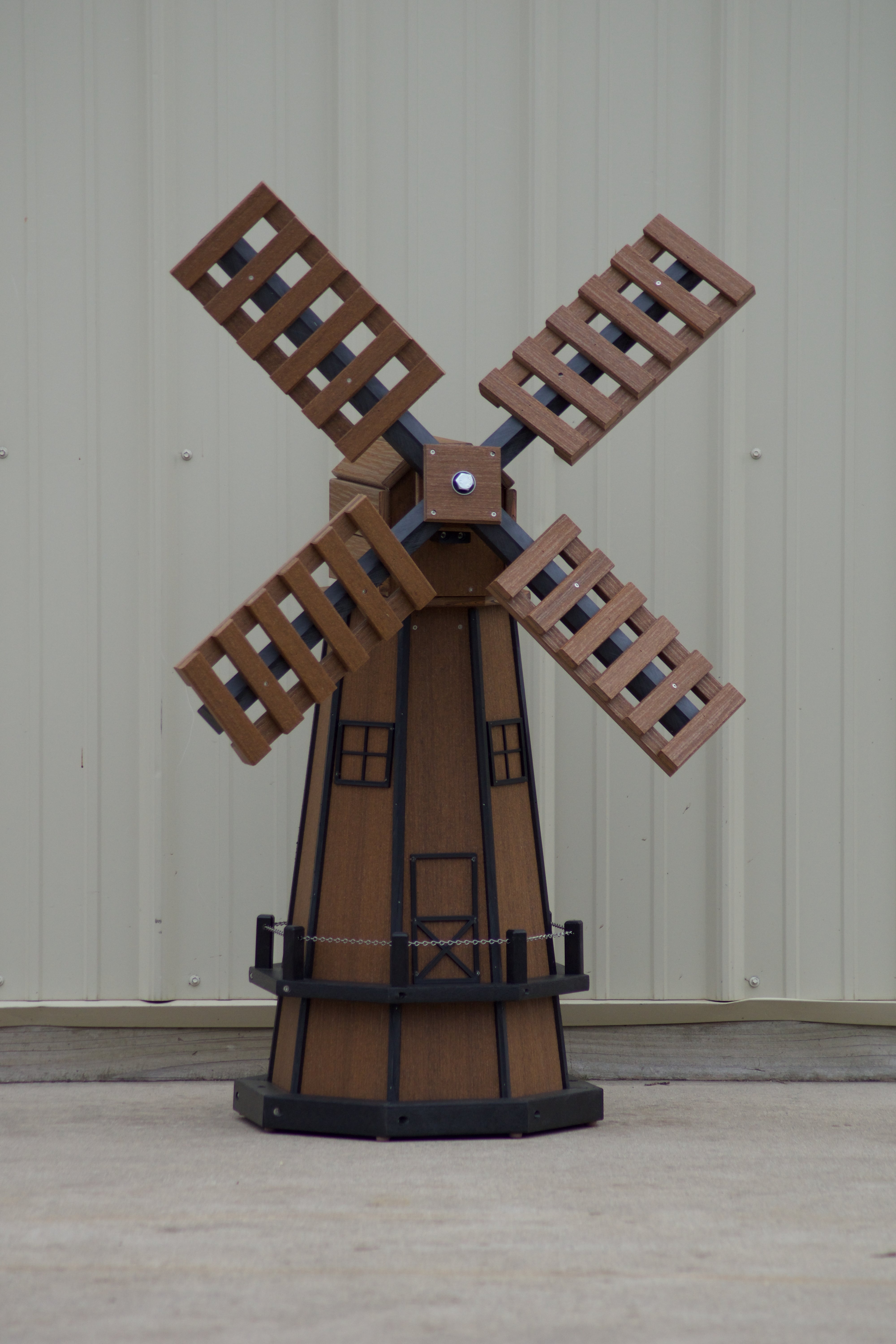46 in. Octagon Poly Dutch Windmill, Antique Mahogany/Black Wood Looking Windmills