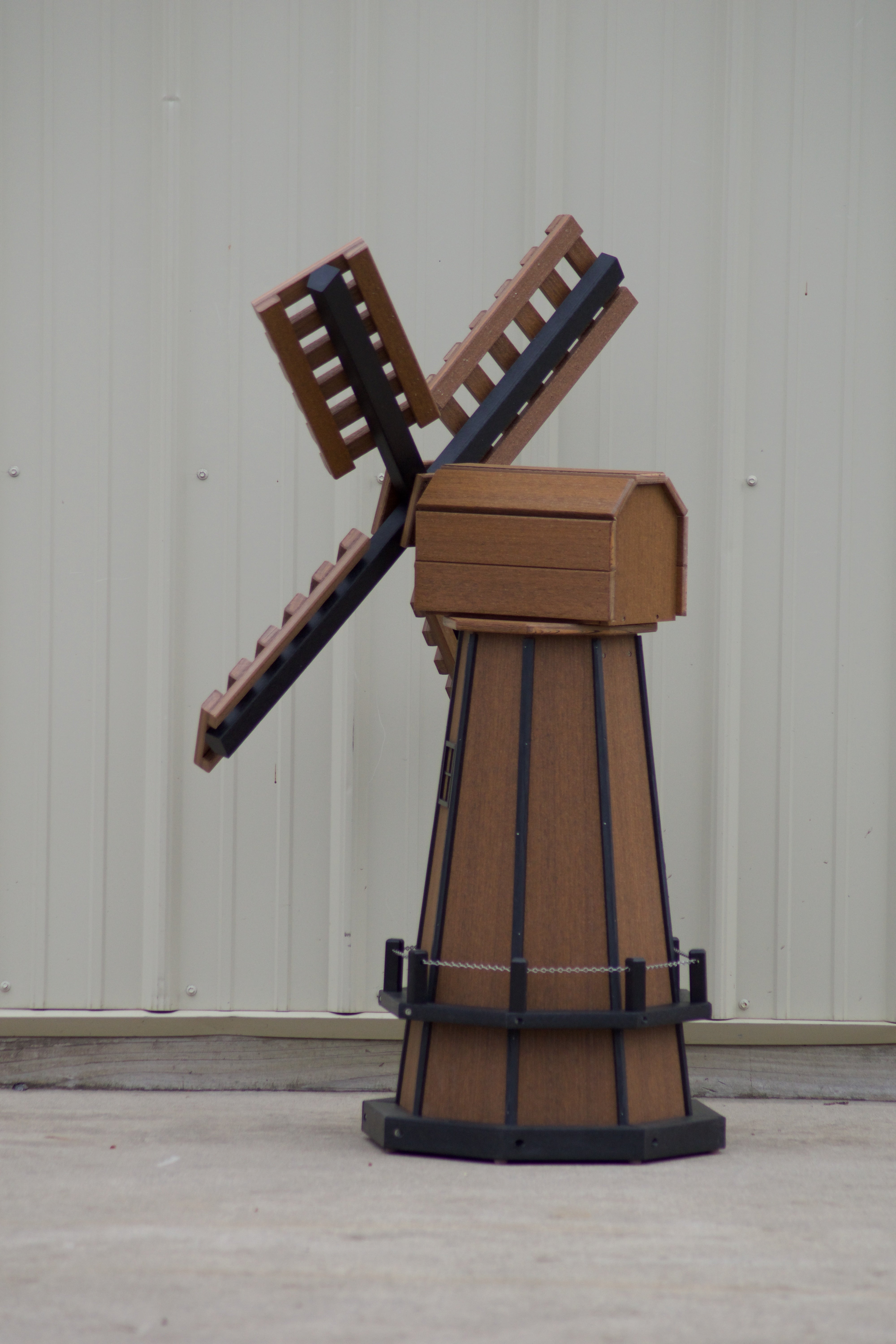 46 in. Octagon Poly Dutch Windmill, Antique Mahogany/Black Wood Looking Windmills