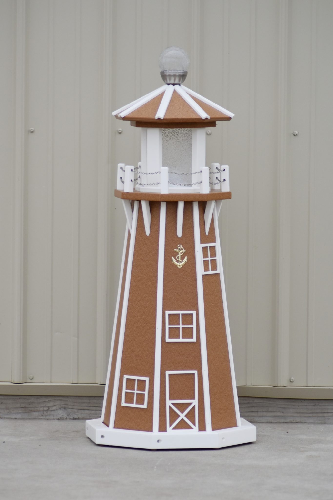 39" Octagon, Solar and Electric Powered  Poly Lawn Lighthouses, Carmel/white trim