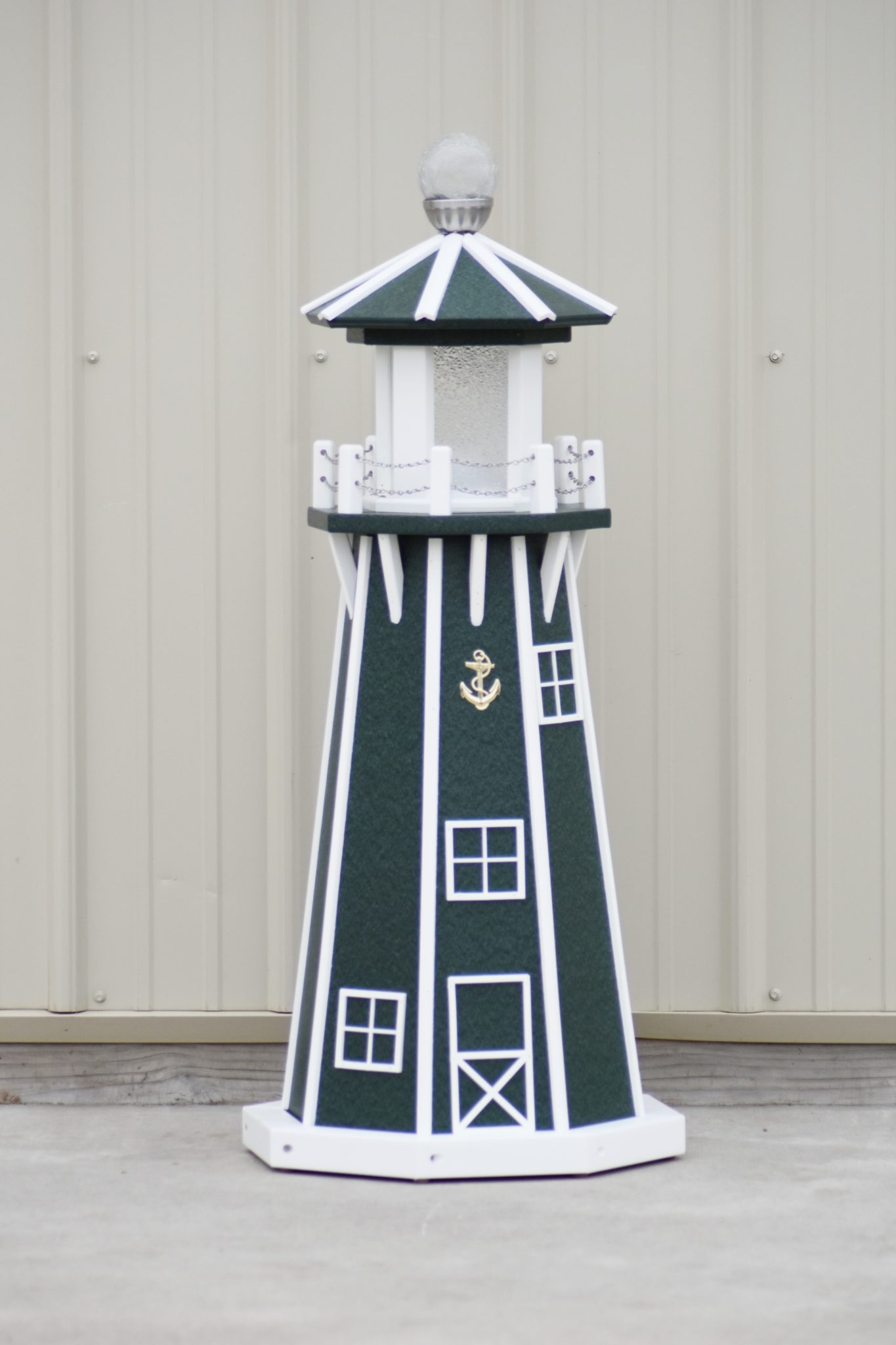 39"  Octagon, Solar and Electric Powered  Poly, Lawn Lighthouse, Green/white trim