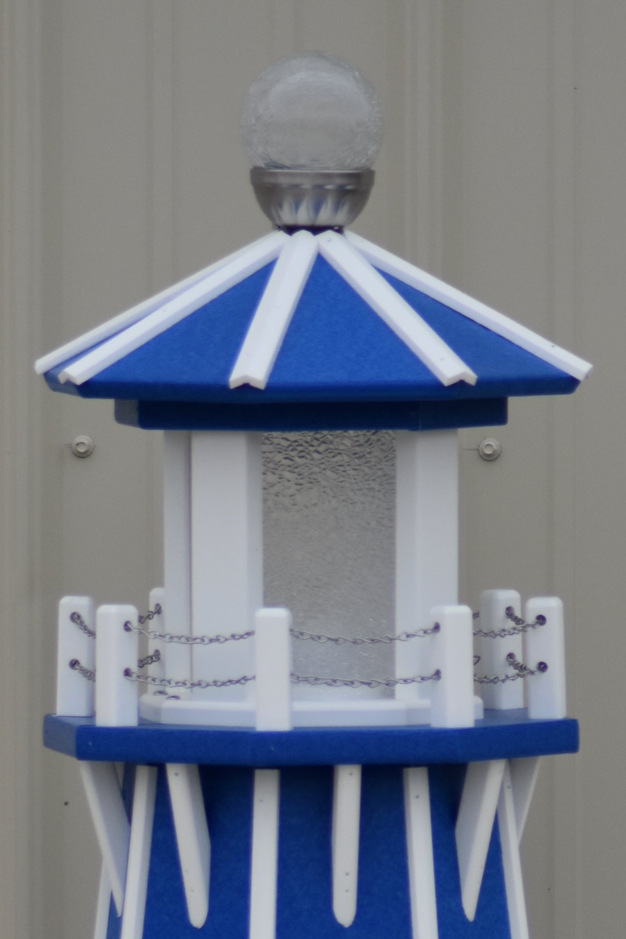 39" Octagon, Solar and Electric Powered  Poly Lawn Lighthouse, Blue with White Trim