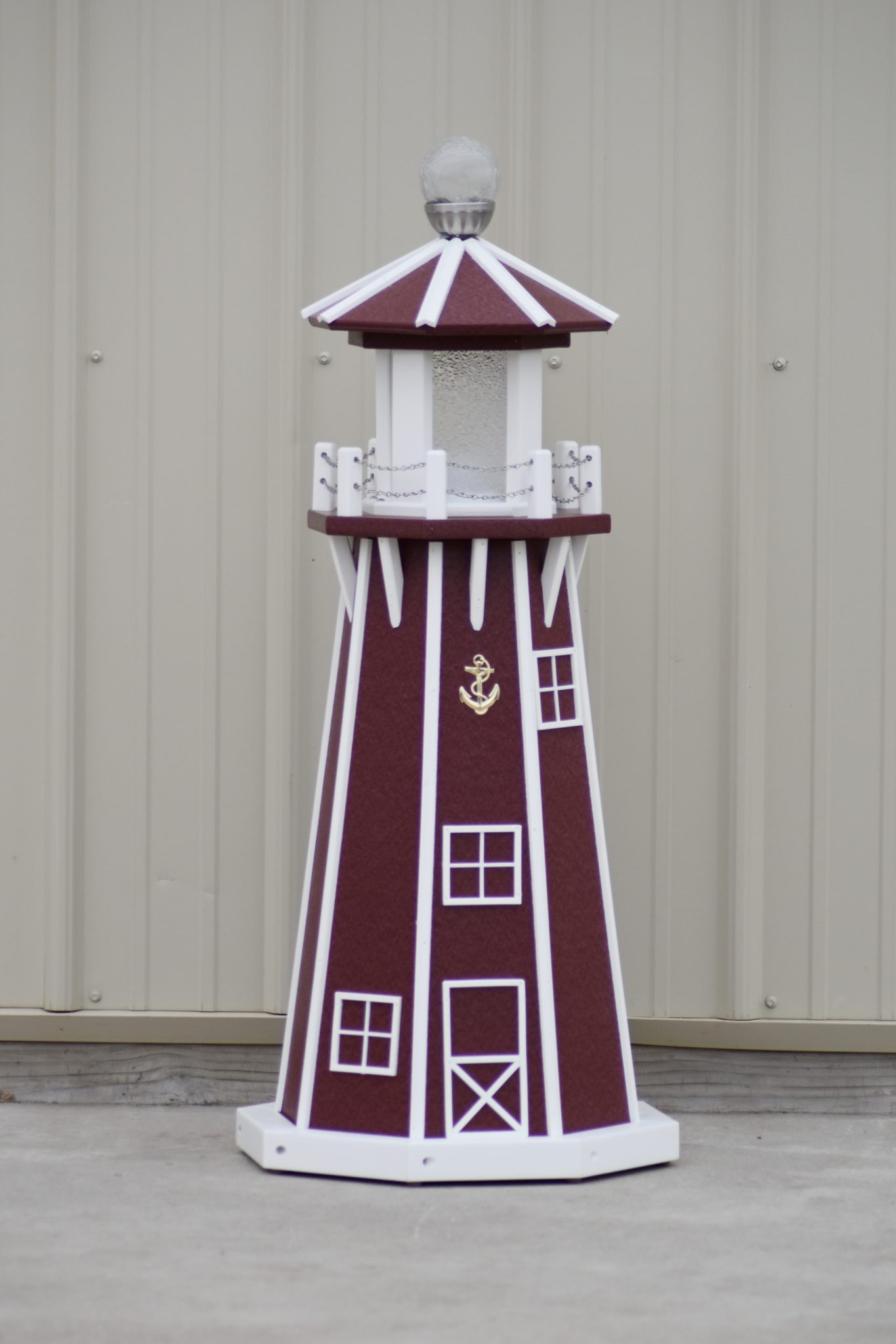 39" Octagon, Solar and Electric Powered  Poly, Lawn Lighthouse, Cherry/ White trim