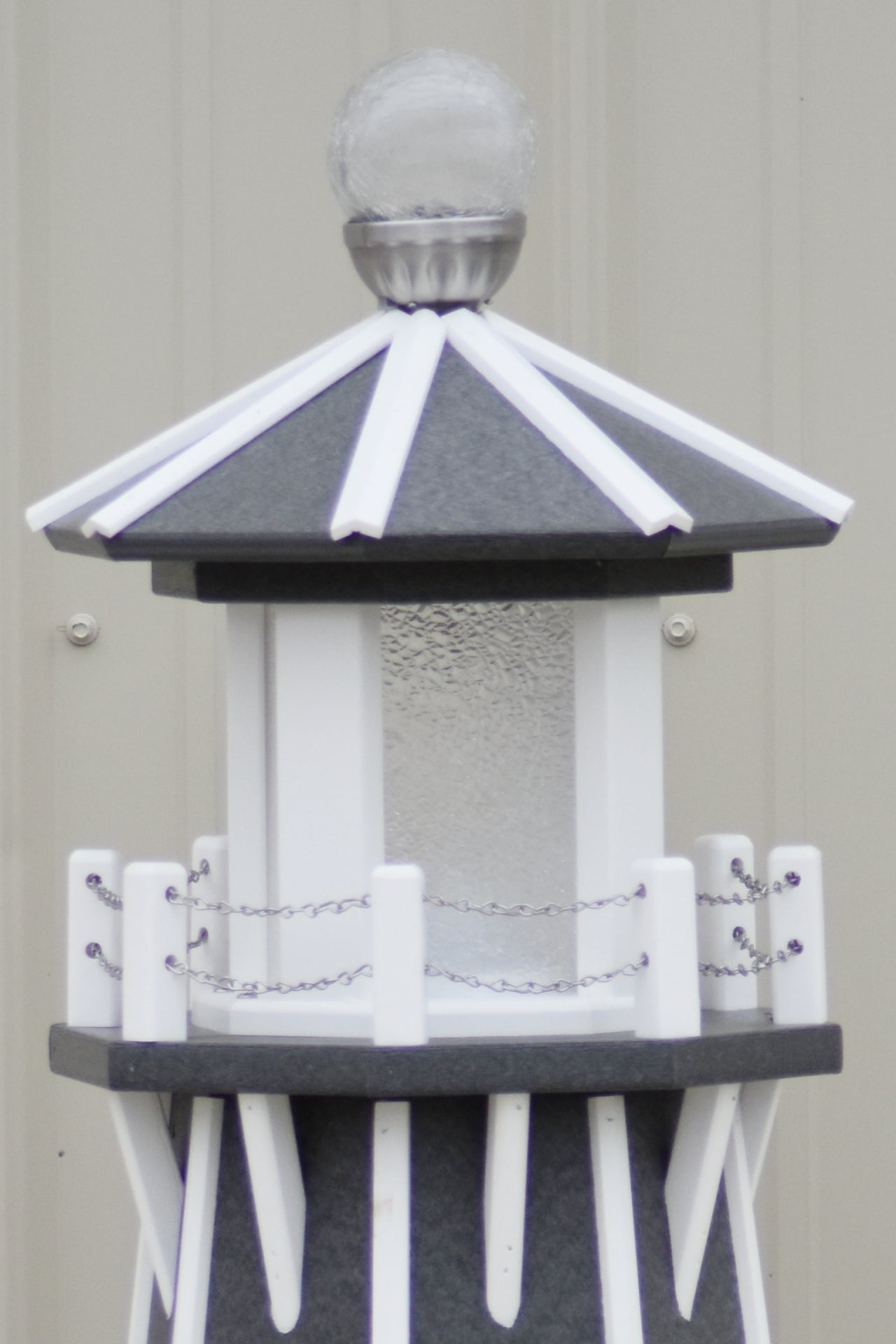 39"  Octagon, Solar and Electric Powered  Poly Lawn Lighthouse, Gray/white trim