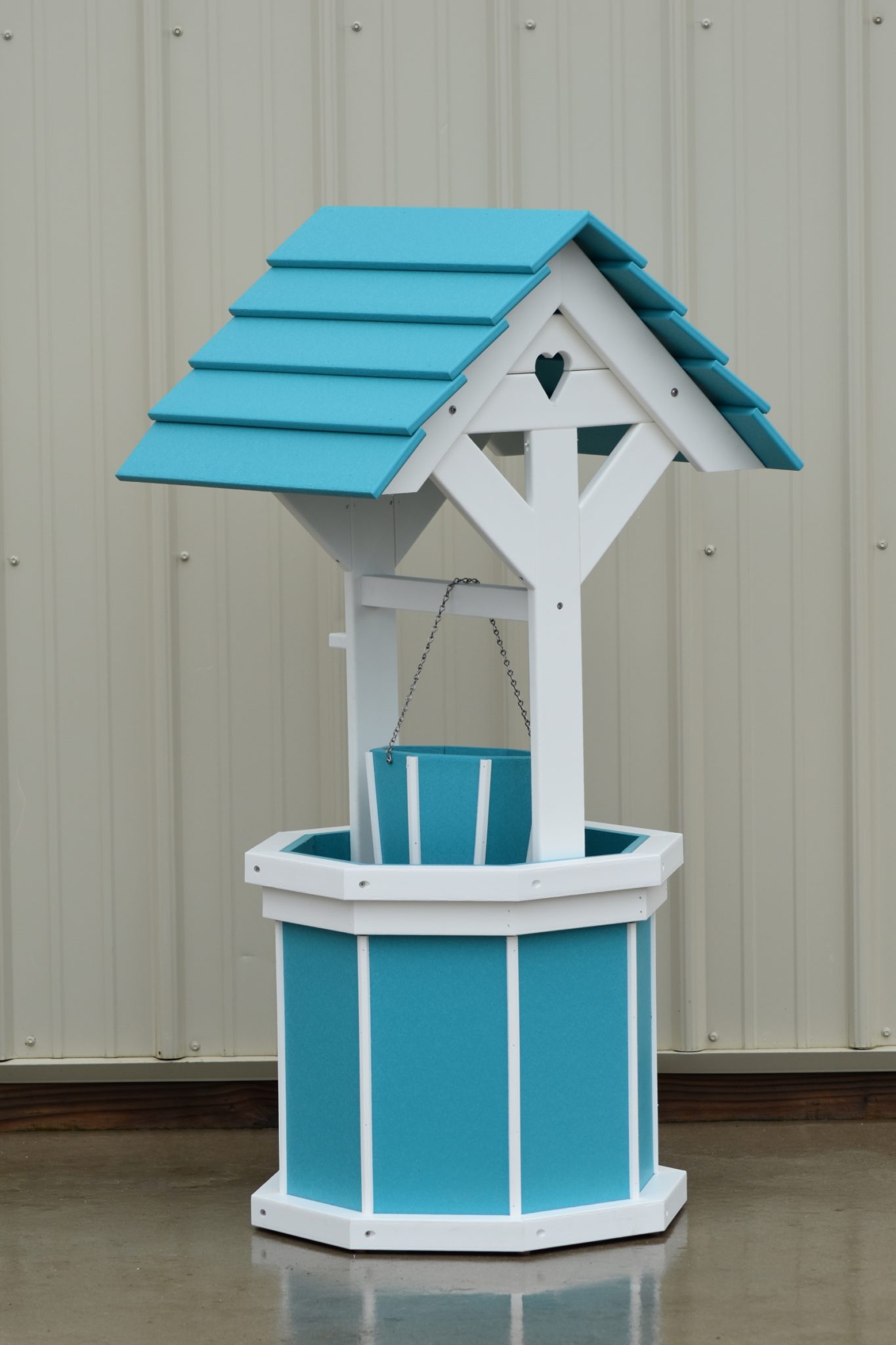 4 ft. Poly Wishing Well with Planter Bucket, Aruba Blue and White