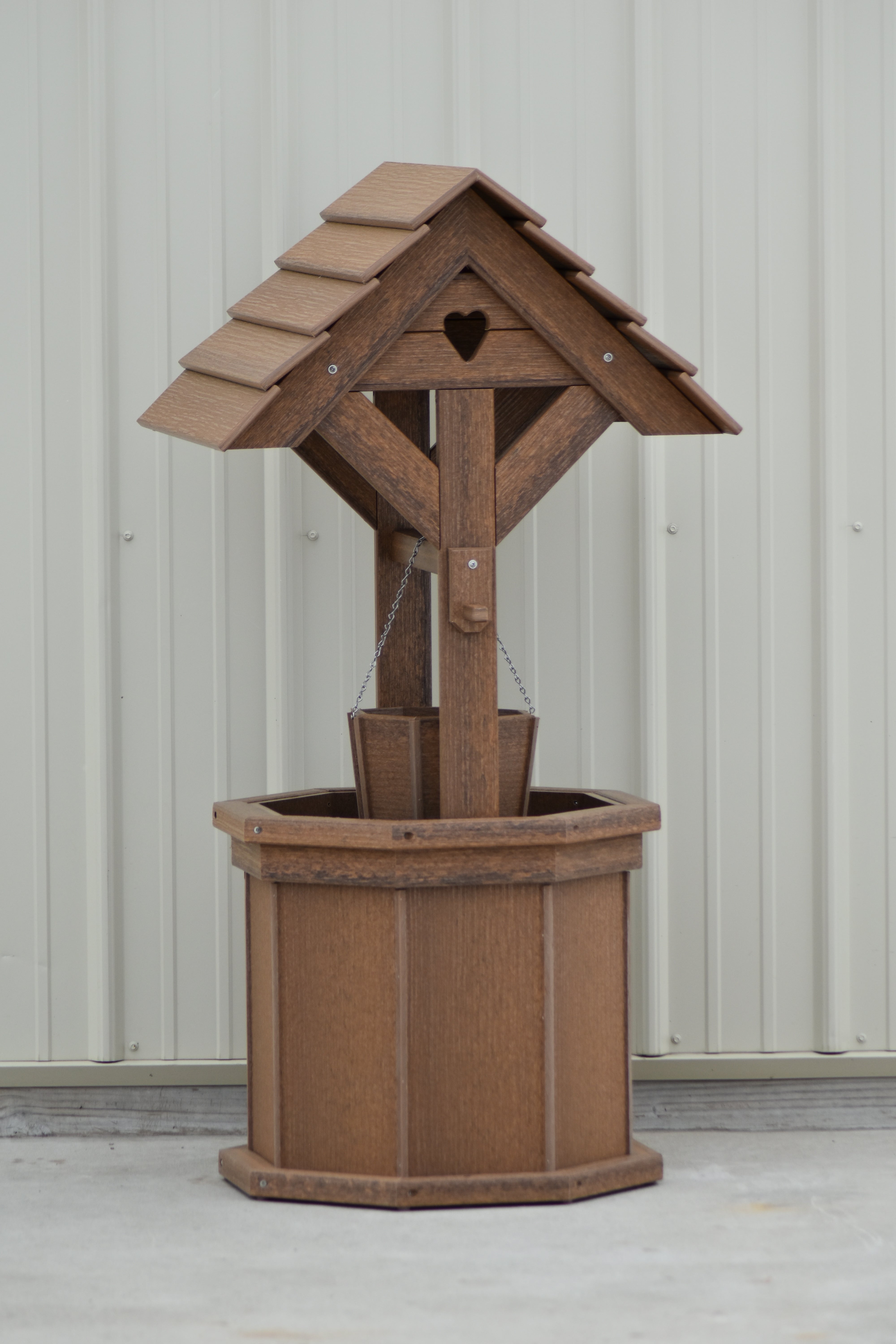 4 ft. Poly Wishing Well with Planter Bucket, Antique Mahogany