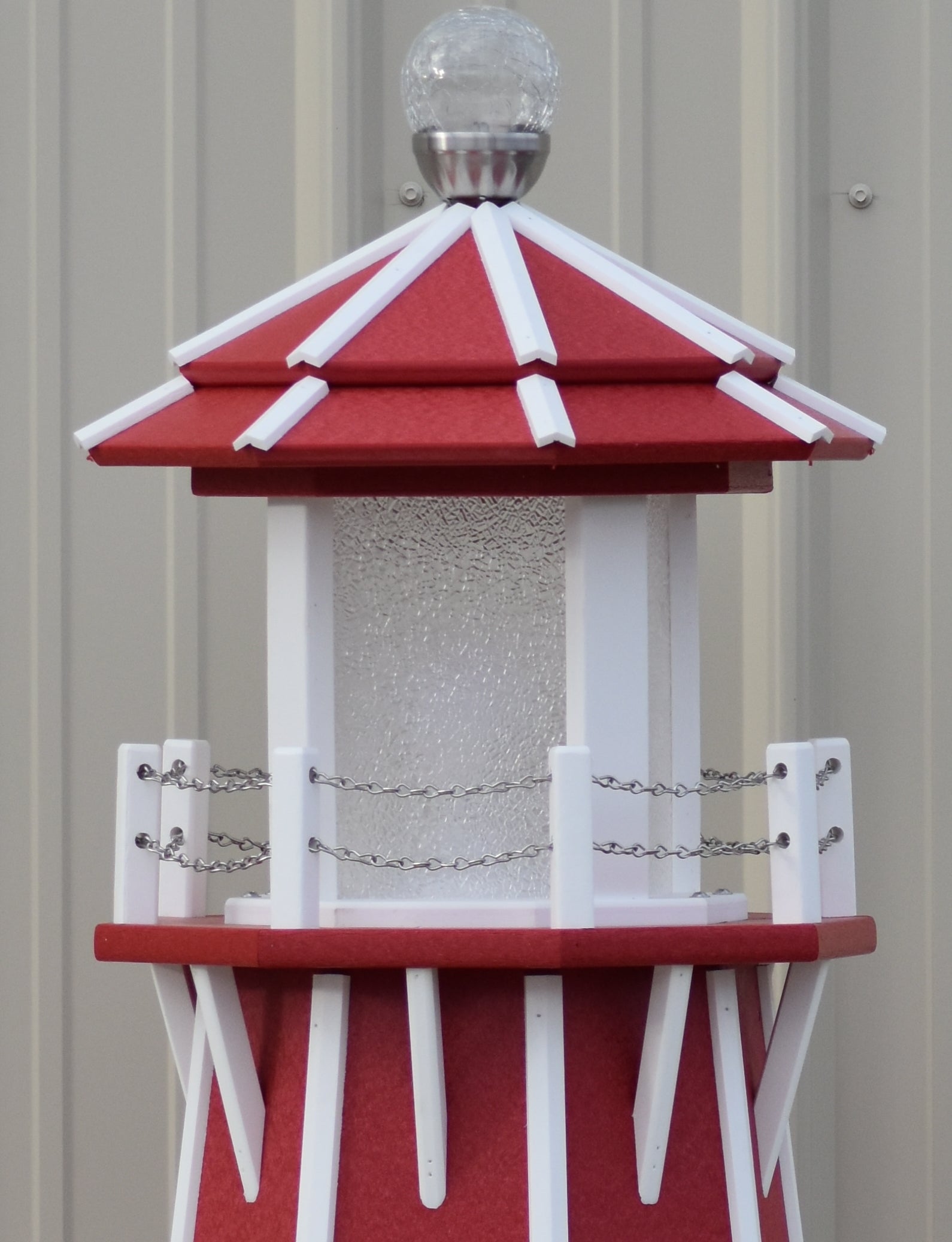 5 ft. Octagon Solar and Electric Powered Poly Lighthouse Red with White Trim