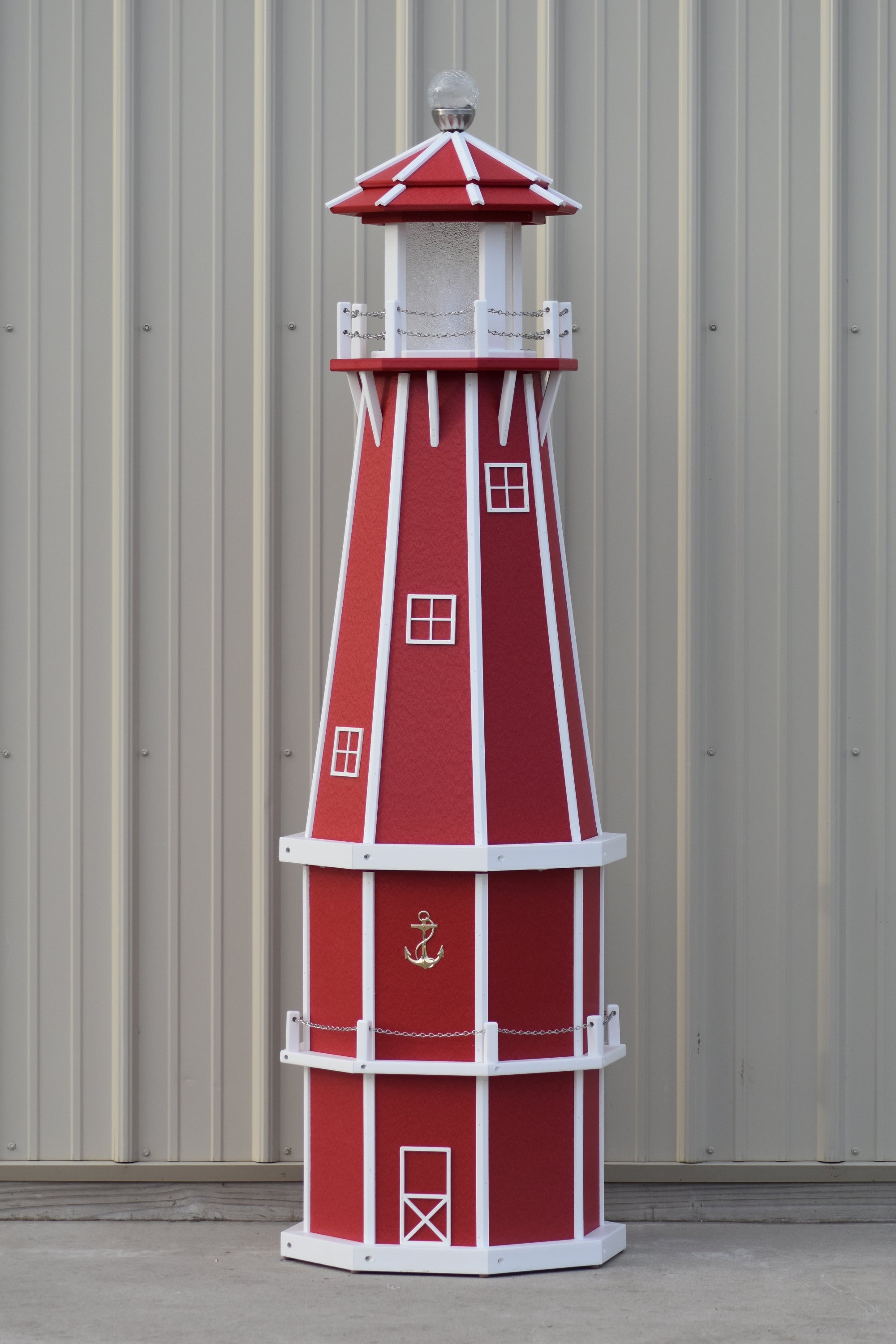 6 ft. Octagon Solar and Electric Powered Poly Lighthouse Red and White