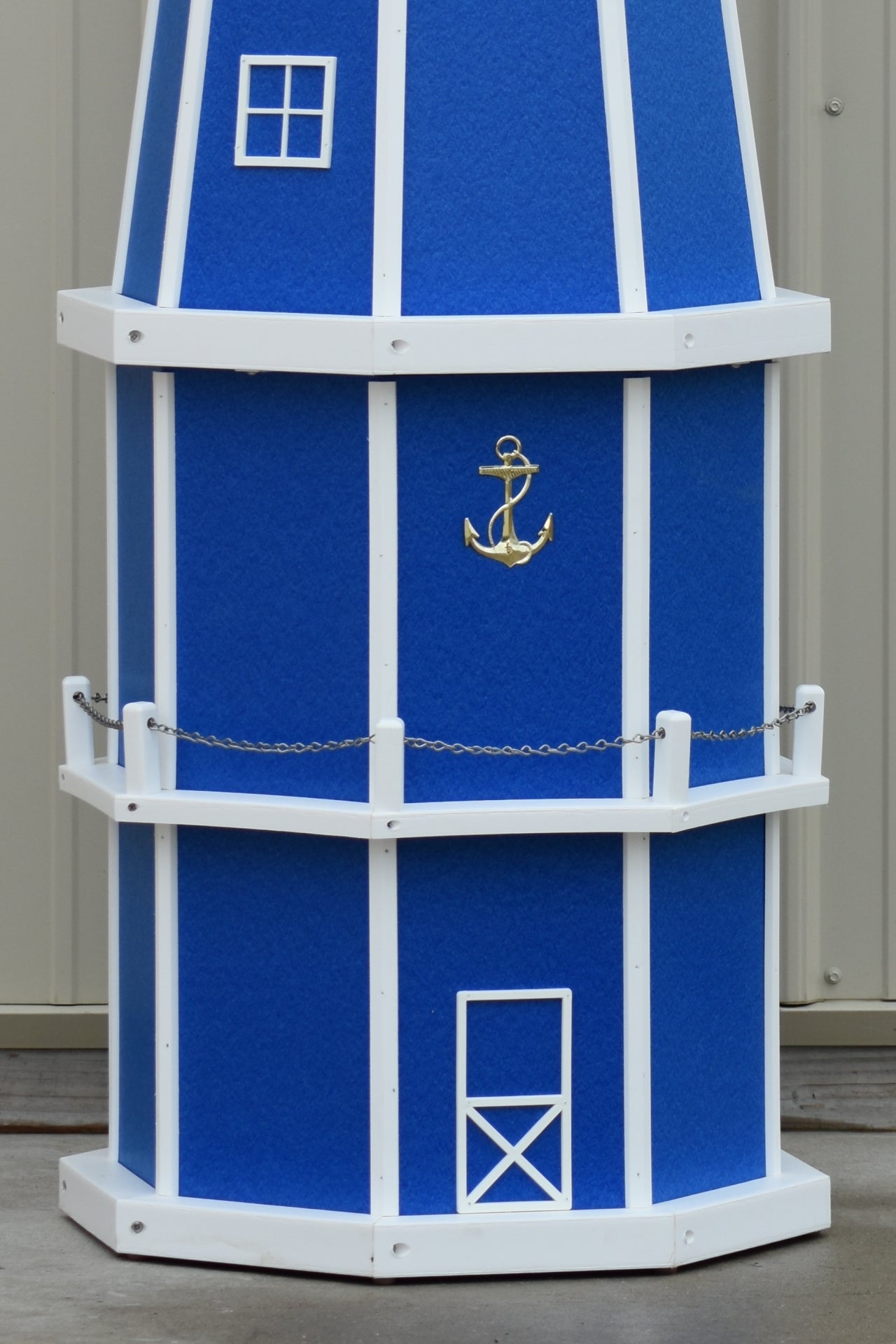 6 ft. Octagon Solar and Electric Powered Poly Lighthouses, Blue/white trim