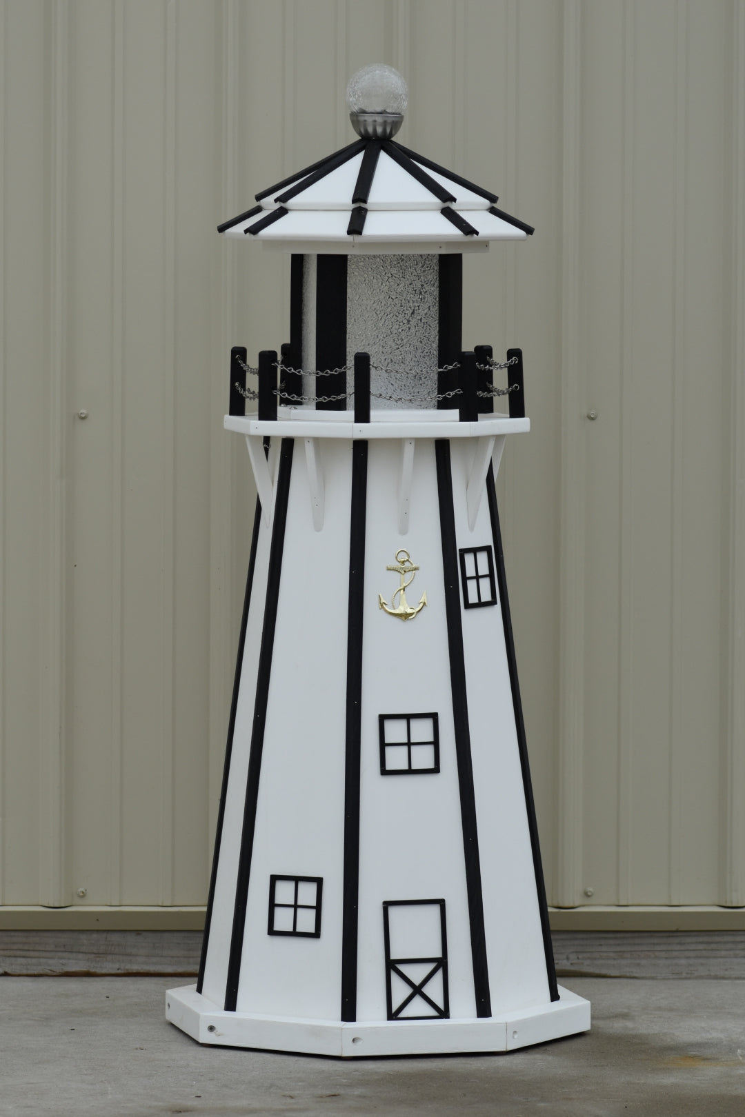 4 ft. Octagon Solar and Electric Powered Poly Lawn Lighthouses, White/Black Trim