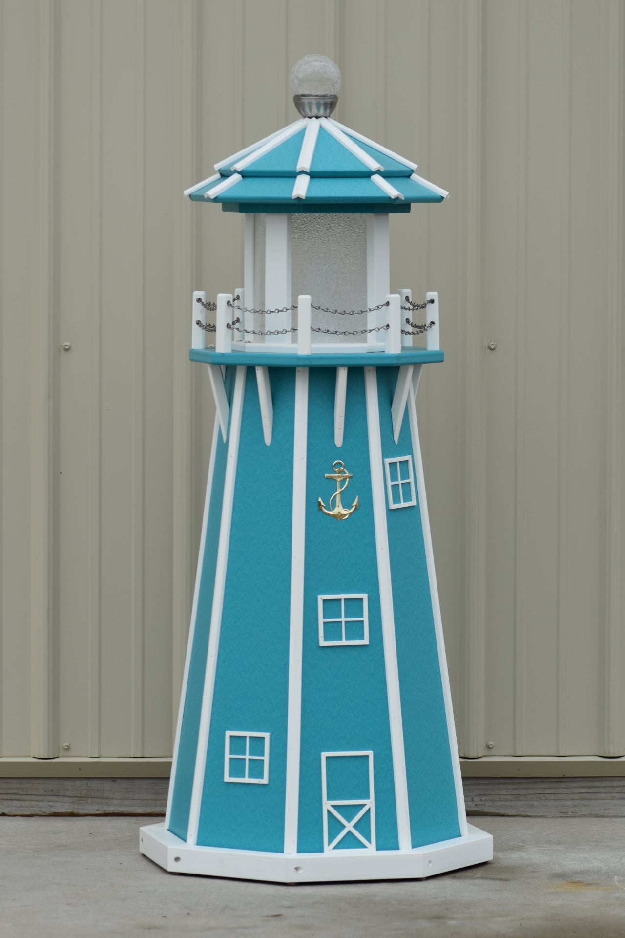 4 ft. Octagon Solar and Electric Powered Poly Garden Lighthouses Aruba Blue and White