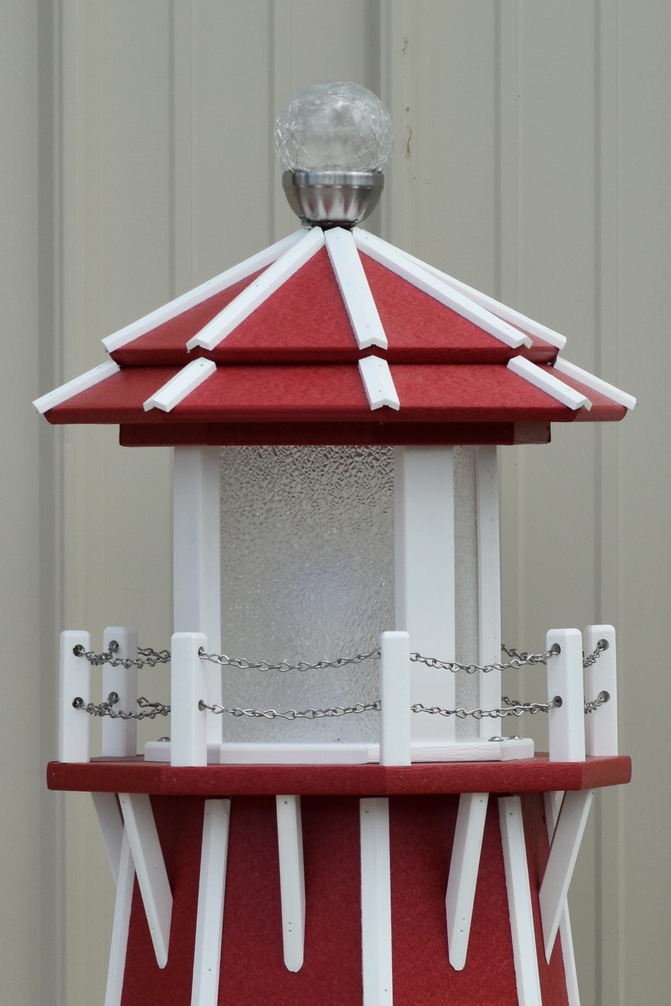 4 ft. Octagon Solar and Electric Powered Poly Yard Lighthouse, Red/white trim