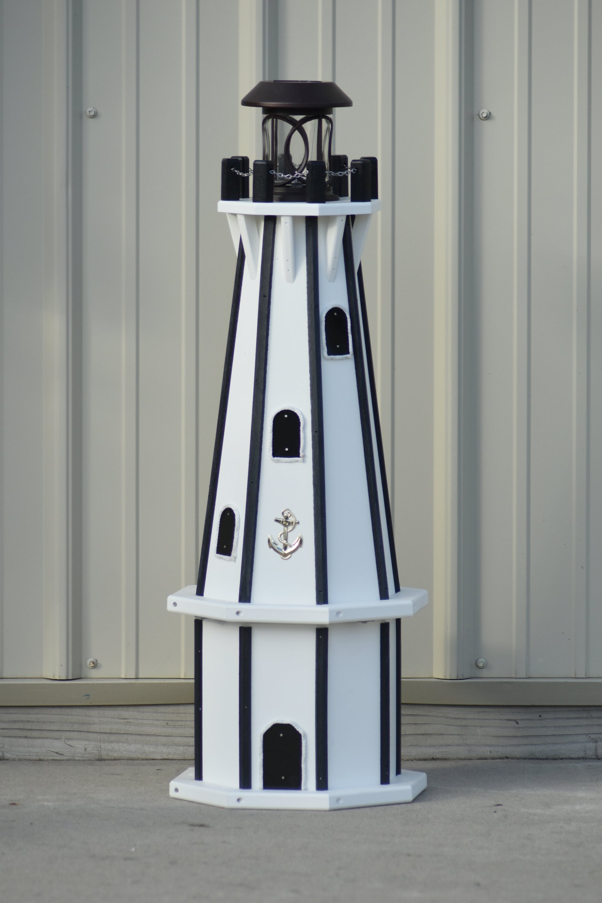 32" Octagon; Solar Powered Poly Lighthouses, White/Black trim