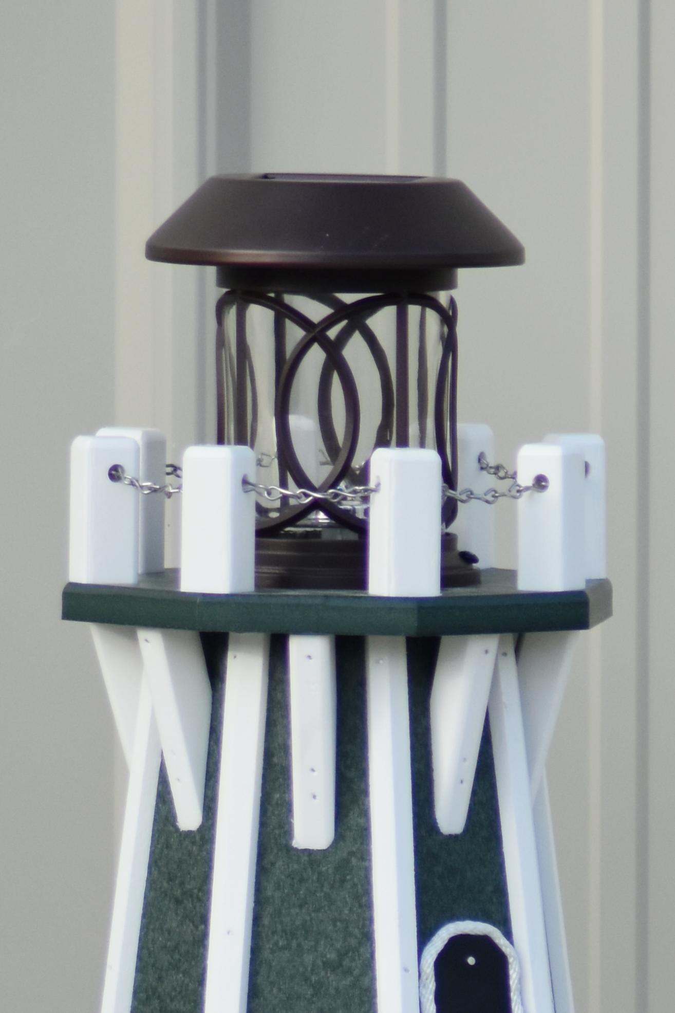 32" Octagon; Solar Powered Poly Lighthouses, Green/white trim