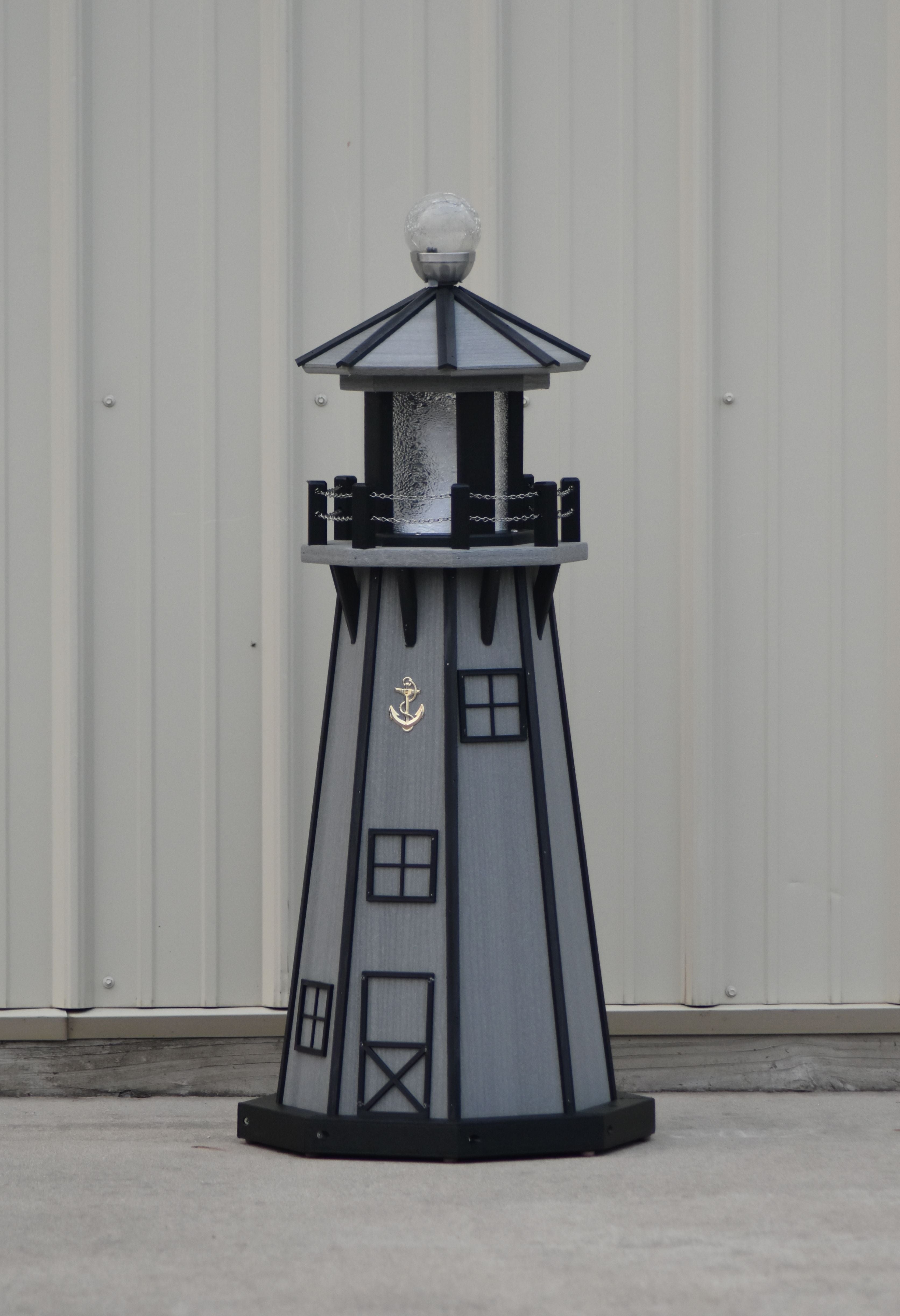 39" Octagon, Solar and Electric Powered  Poly, Lawn Lighthouse, Driftwood Gray/black trim