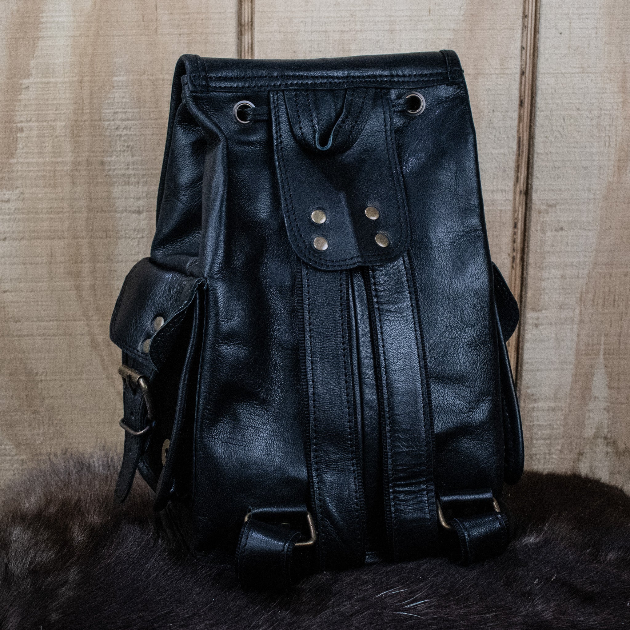 "The Cottage" Leather Mini Backpack - Black