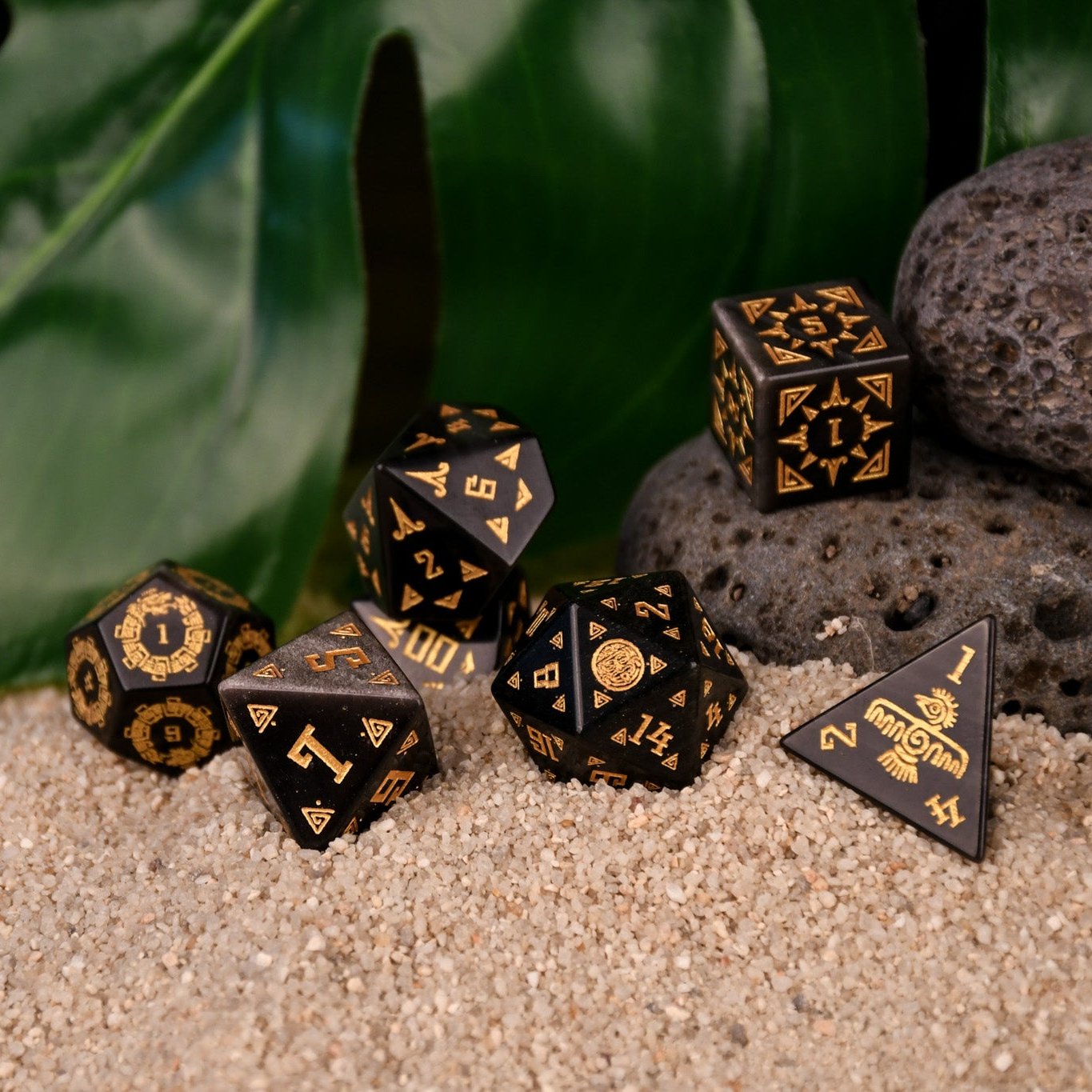 Aztec Silver Sheen Obsidian Stone Dice Set - Dice Around the World Collection 'PRE-ORDER | SPRING EVENT DEAL'
