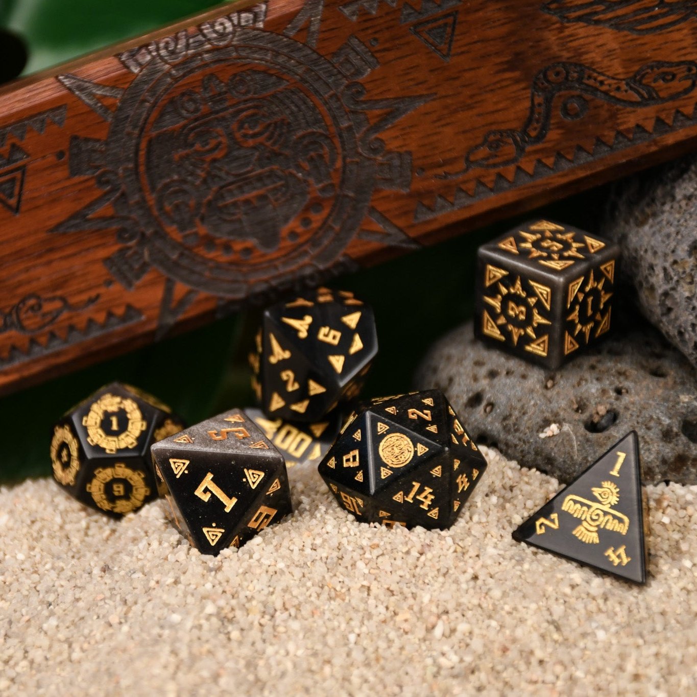 Aztec Silver Sheen Obsidian Stone Dice Set - Dice Around the World Collection 'PRE-ORDER | SPRING EVENT DEAL'