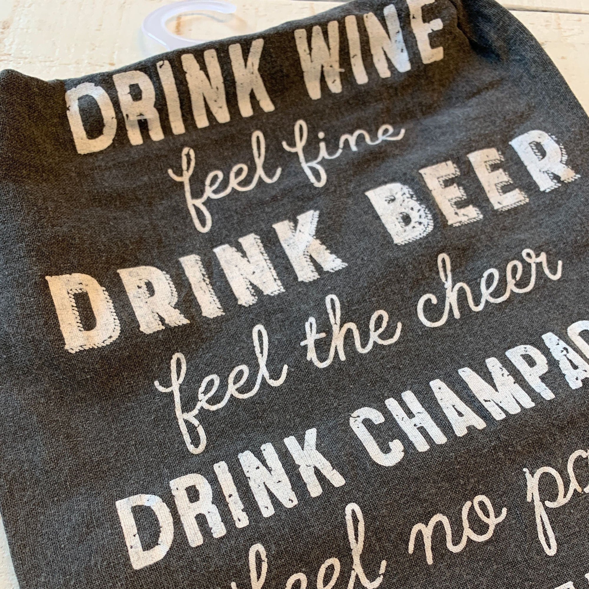 Drink Wine Feel Fine / Nothing Really Rhymes With Water Funny Snarky Dish Cloth Towel / Novelty Silly Tea Towels / Cute Hilarious Kitchen Hand Towel