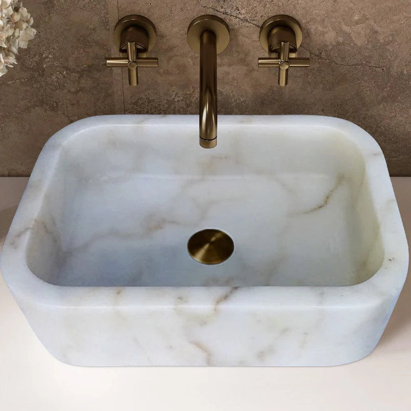 European Sugar White Marble Sink Rectangular Above Vanity Bathroom Sink (W)18" (L)12" (H)5"