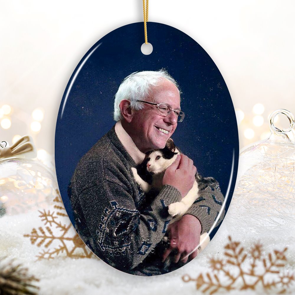 Bernie Sanders Ornament, Christmas Decoration Bernie Holding Cat
