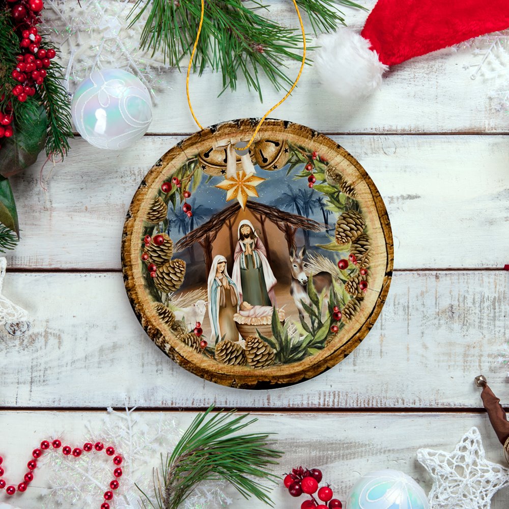 Rustic Nativity Birth of Christ Scene Ornament, Christianity and Son of God