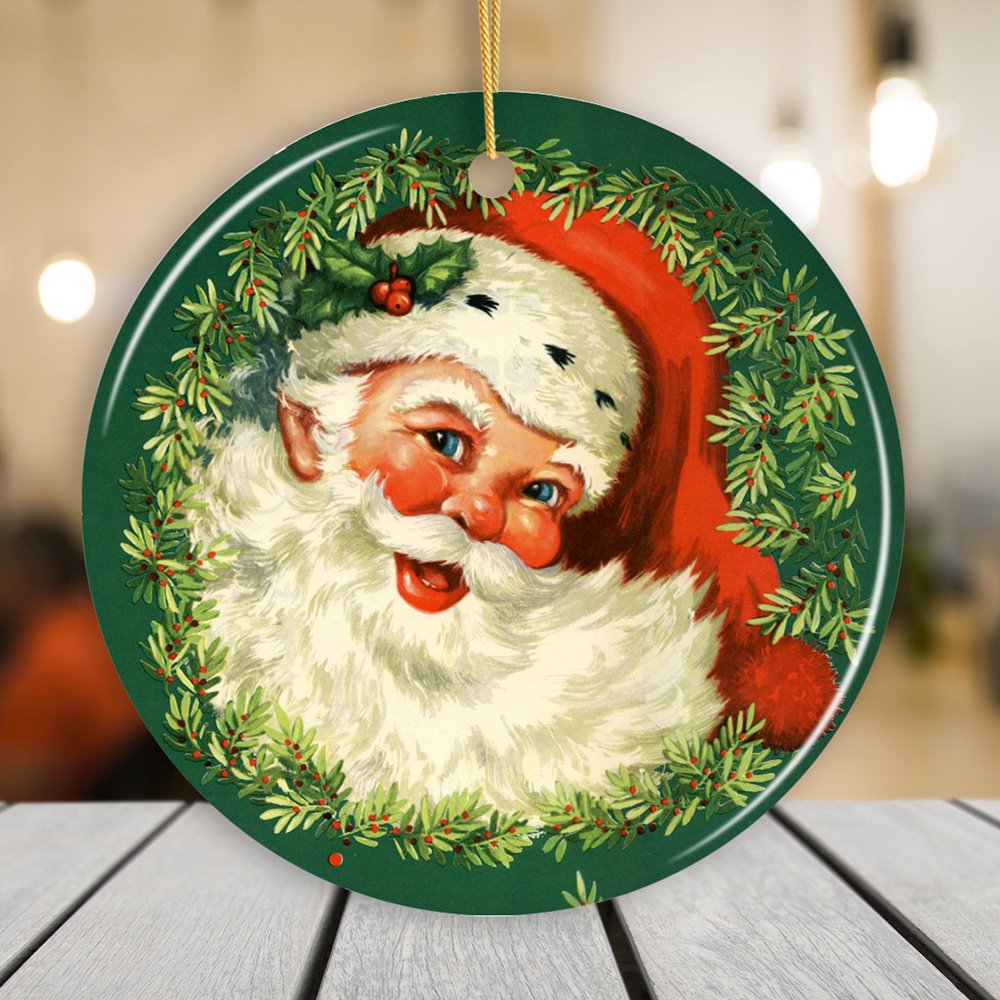 Victorian Santa Round Christmas Ornament