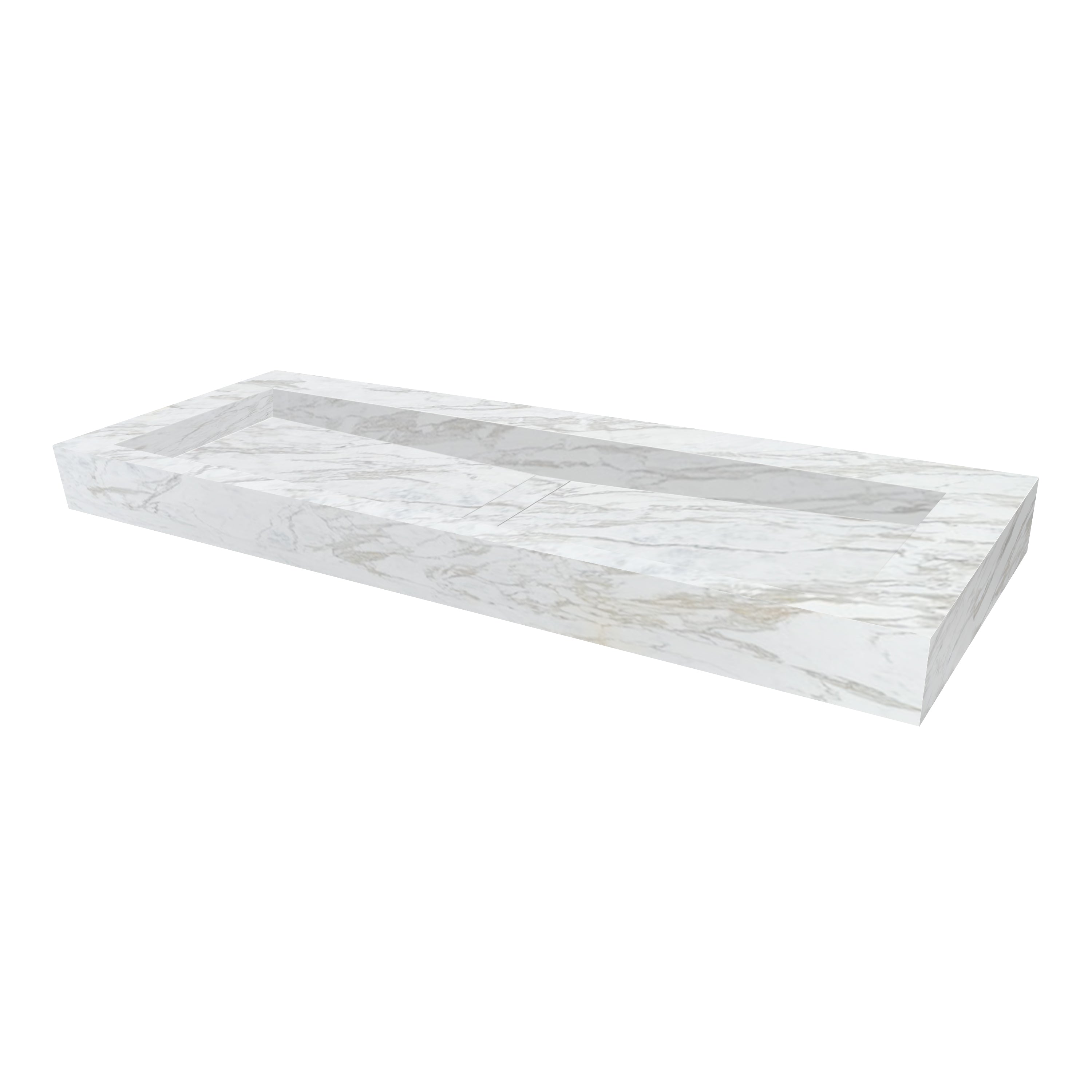 Fantasy White Marble Modern Rectangular Sink Wall-mount Bathroom Sink (W)18" (L)52" (H)5"