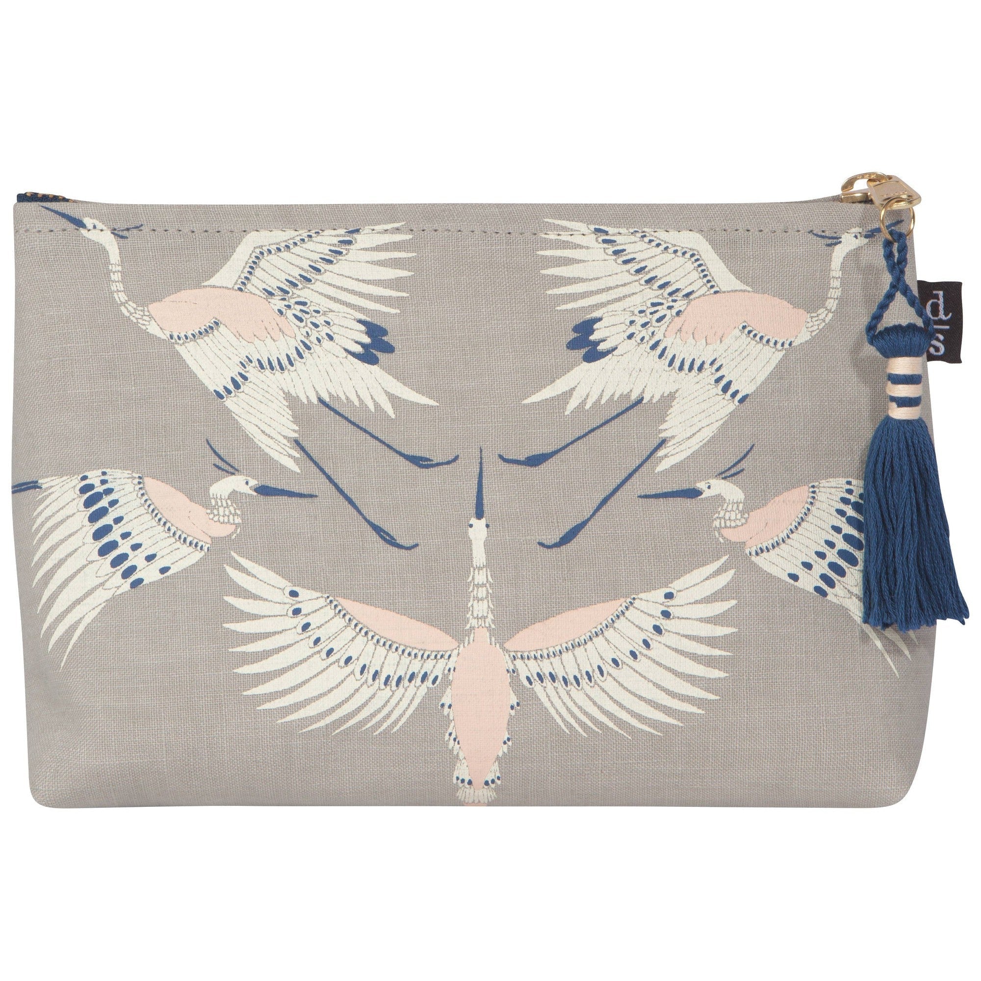 Flight Of Fancy Large Linen Cosmetic Bag | Zipper Pouch Makeup Case Organizer | Gift for Her