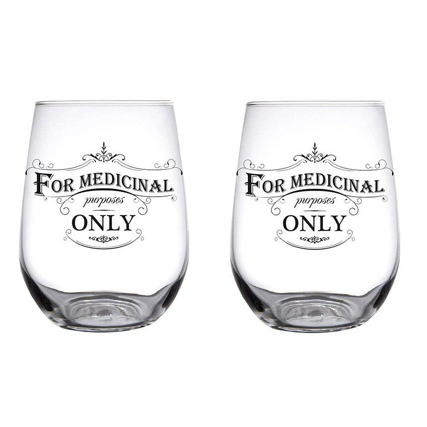 For Medicinal Purposes Only Stemless Wine Glass | Set of 2