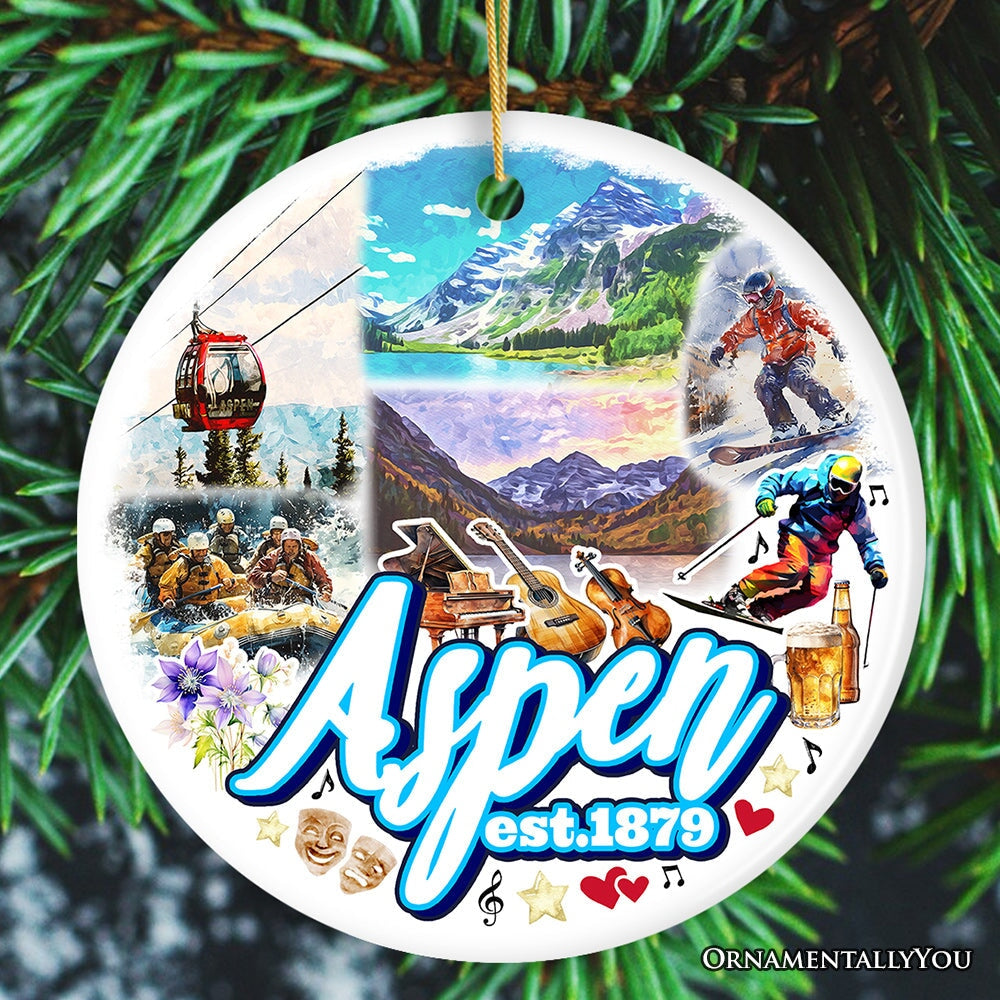 Adventurous Aspen Colorado Ornament, Snow Mountains, Nature Traveler and Skiing Vacation Souvenir