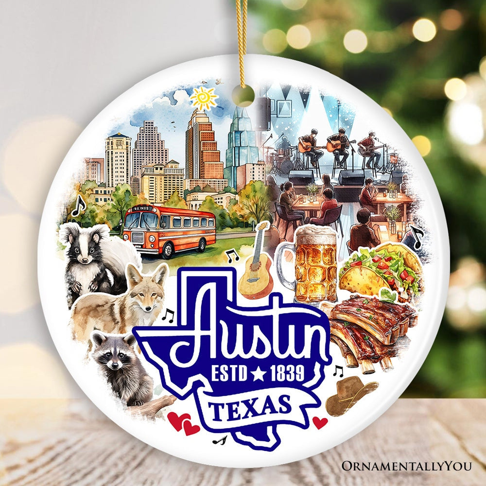 Artistic Austin Texas Christmas Ornament, Unique Ceramic Keepsake Souvenir and Gift